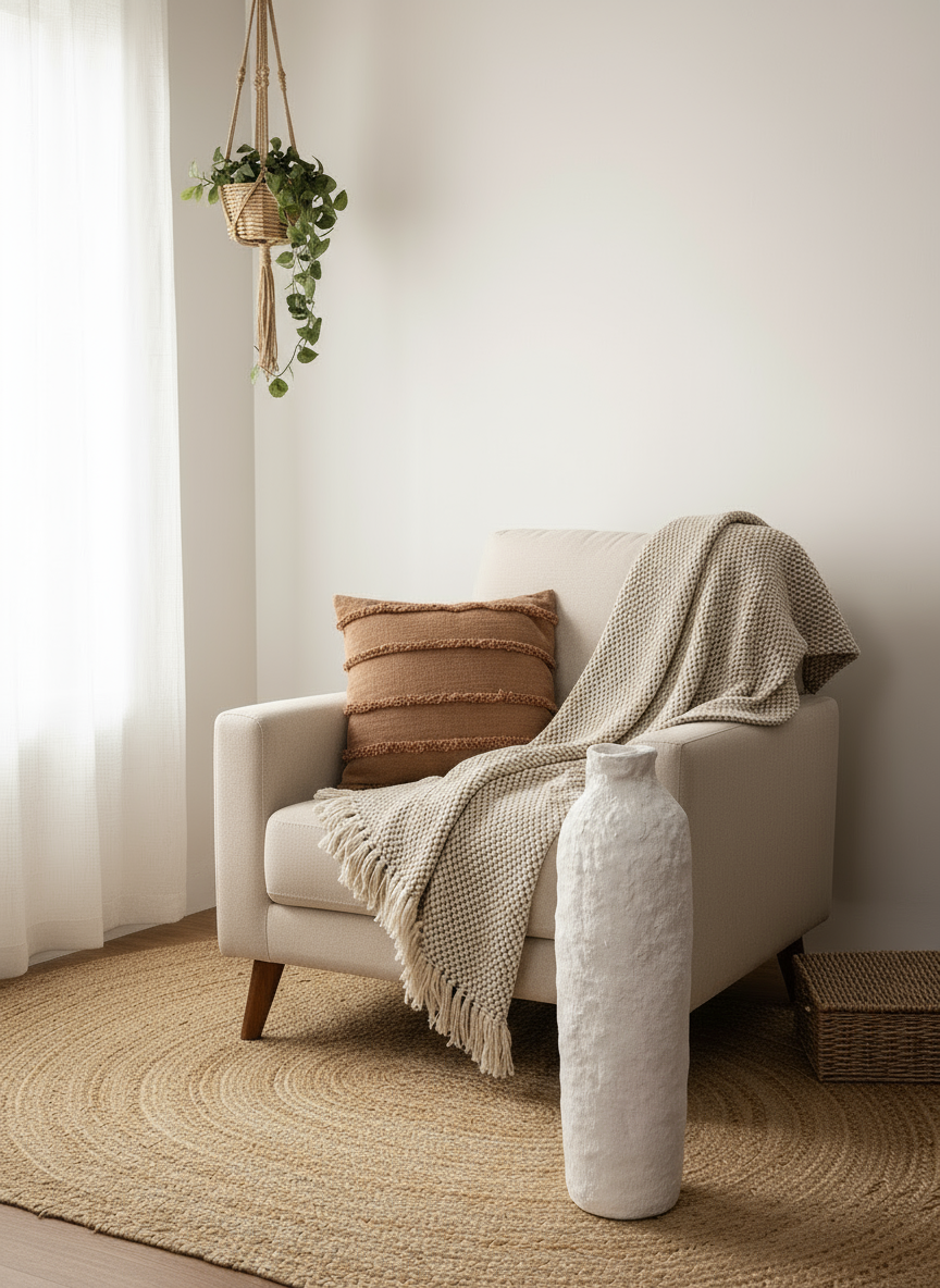 Papiermaché Bodenvase - handgemachte Statement - Deko im Boho Stil - beige