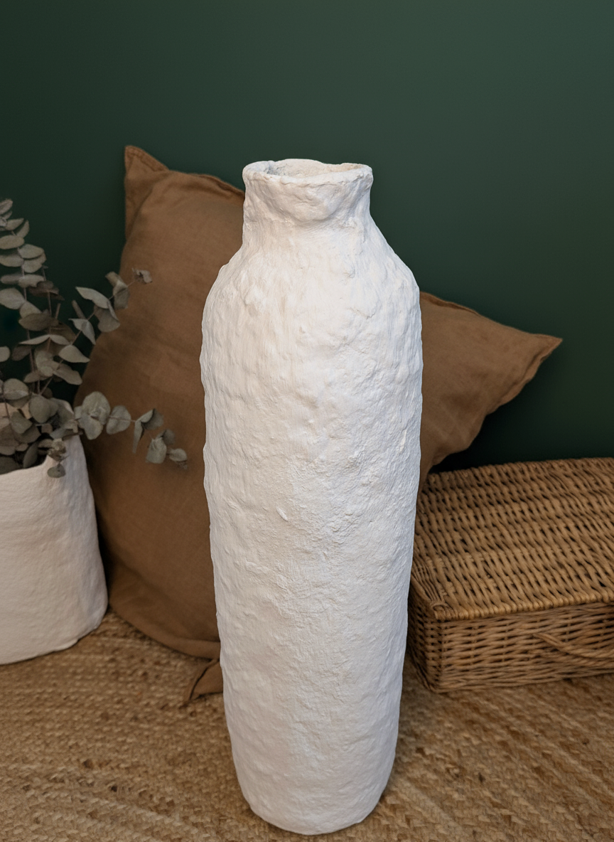 Papiermaché Bodenvase - handgemachte Statement - Deko im Boho Stil - beige
