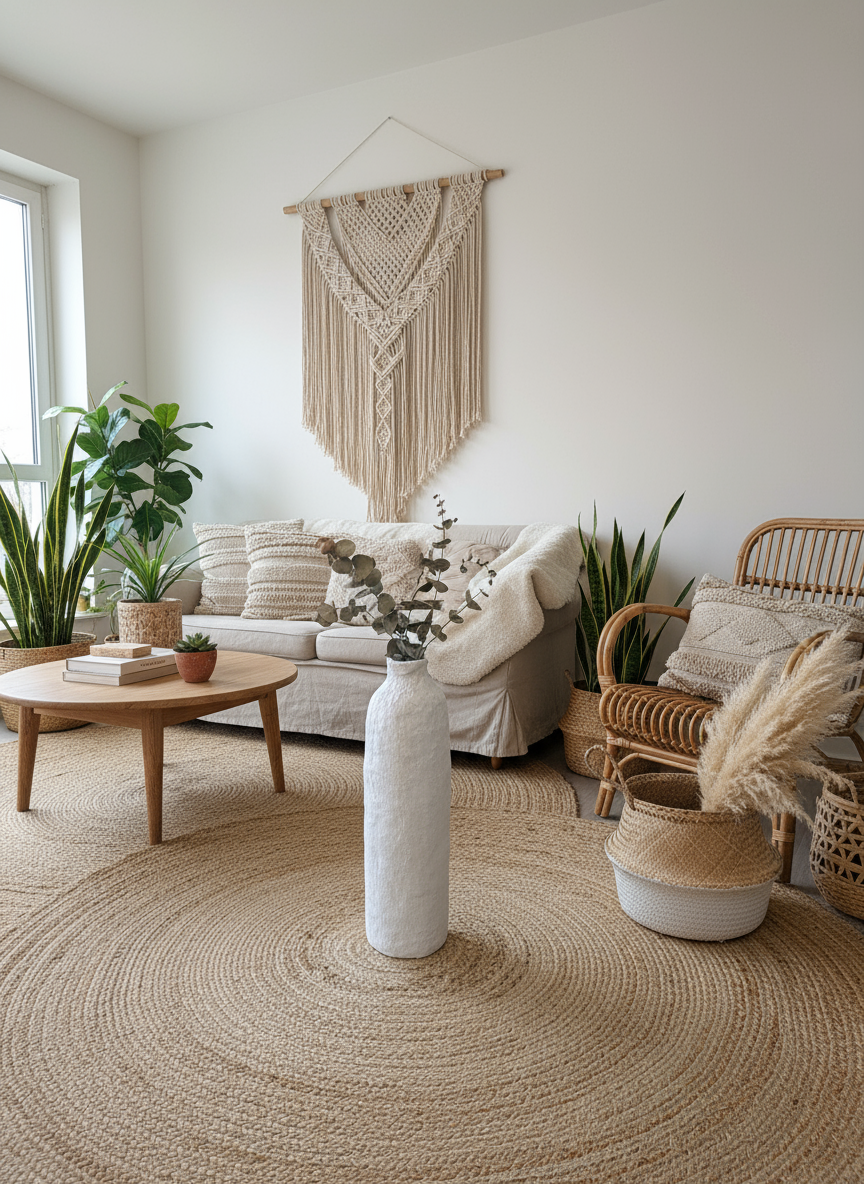 Papiermaché Bodenvase - handgemachte Statement - Deko im Boho Stil - beige