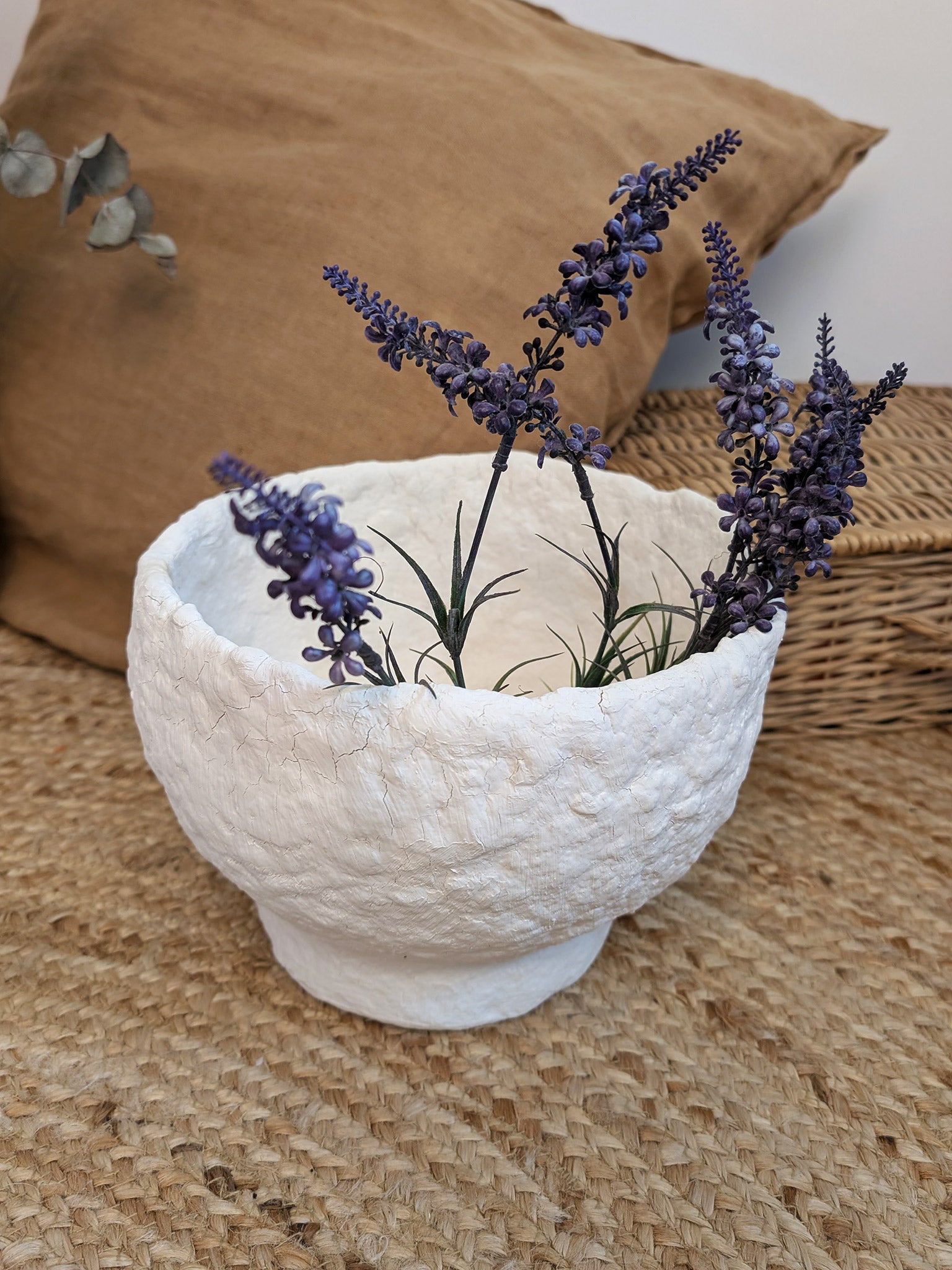 Papiermaché Schale - groß - handgemachte Statement -Deko im Boho Stil - beige