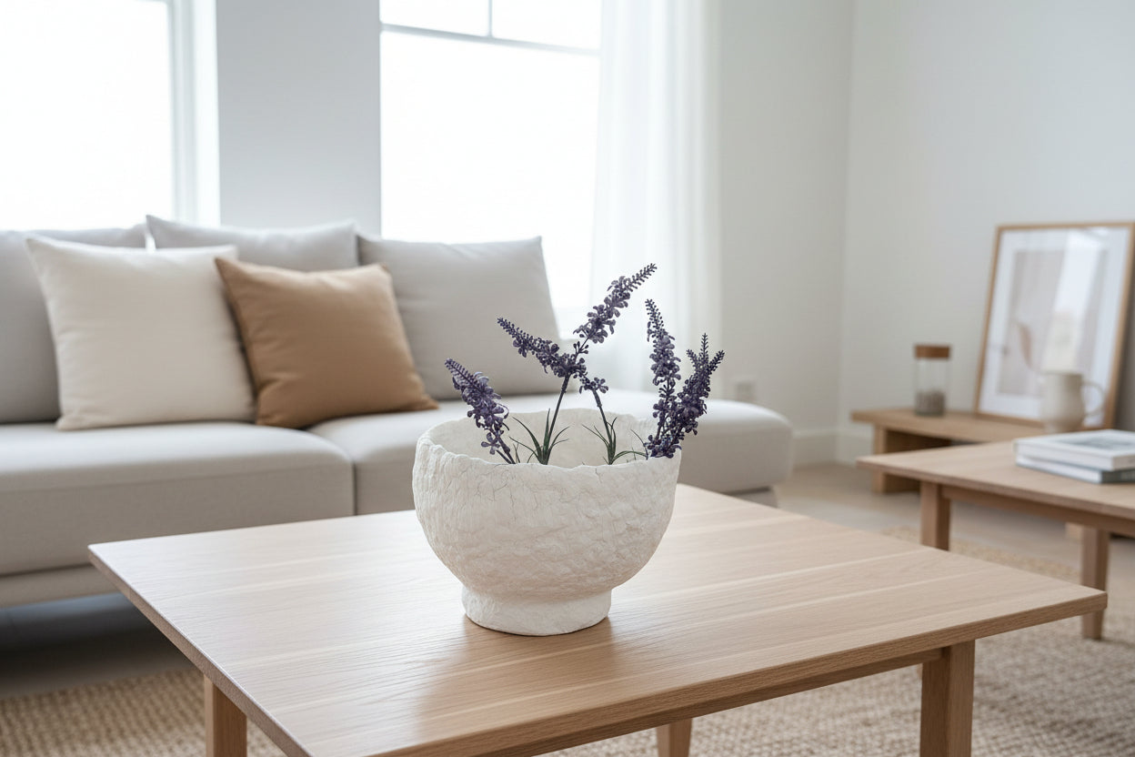 Papiermaché Schale - groß - handgemachte Statement -Deko im Boho Stil - beige