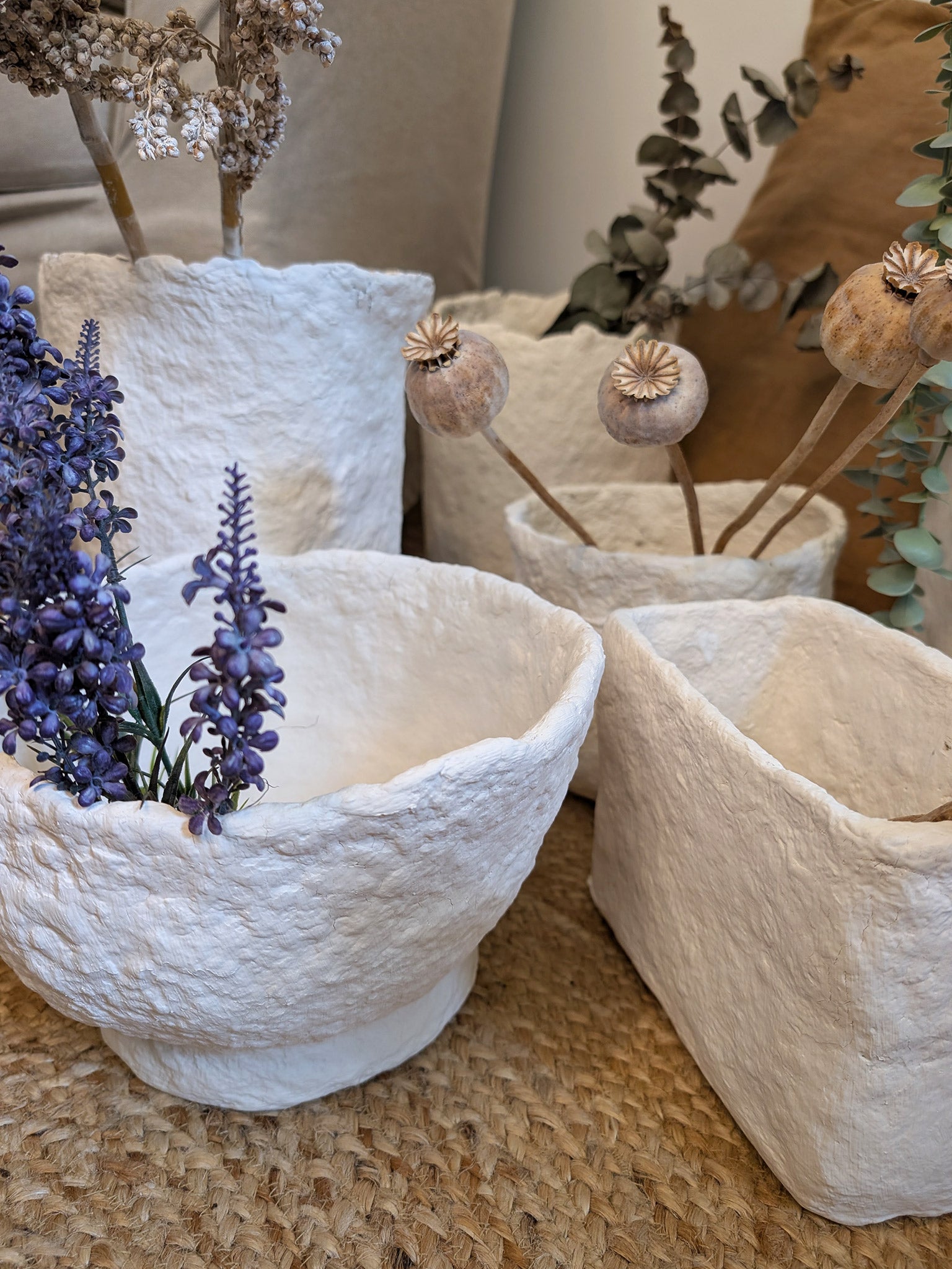 Papiermaché Schale - groß - handgemachte Statement -Deko im Boho Stil - beige