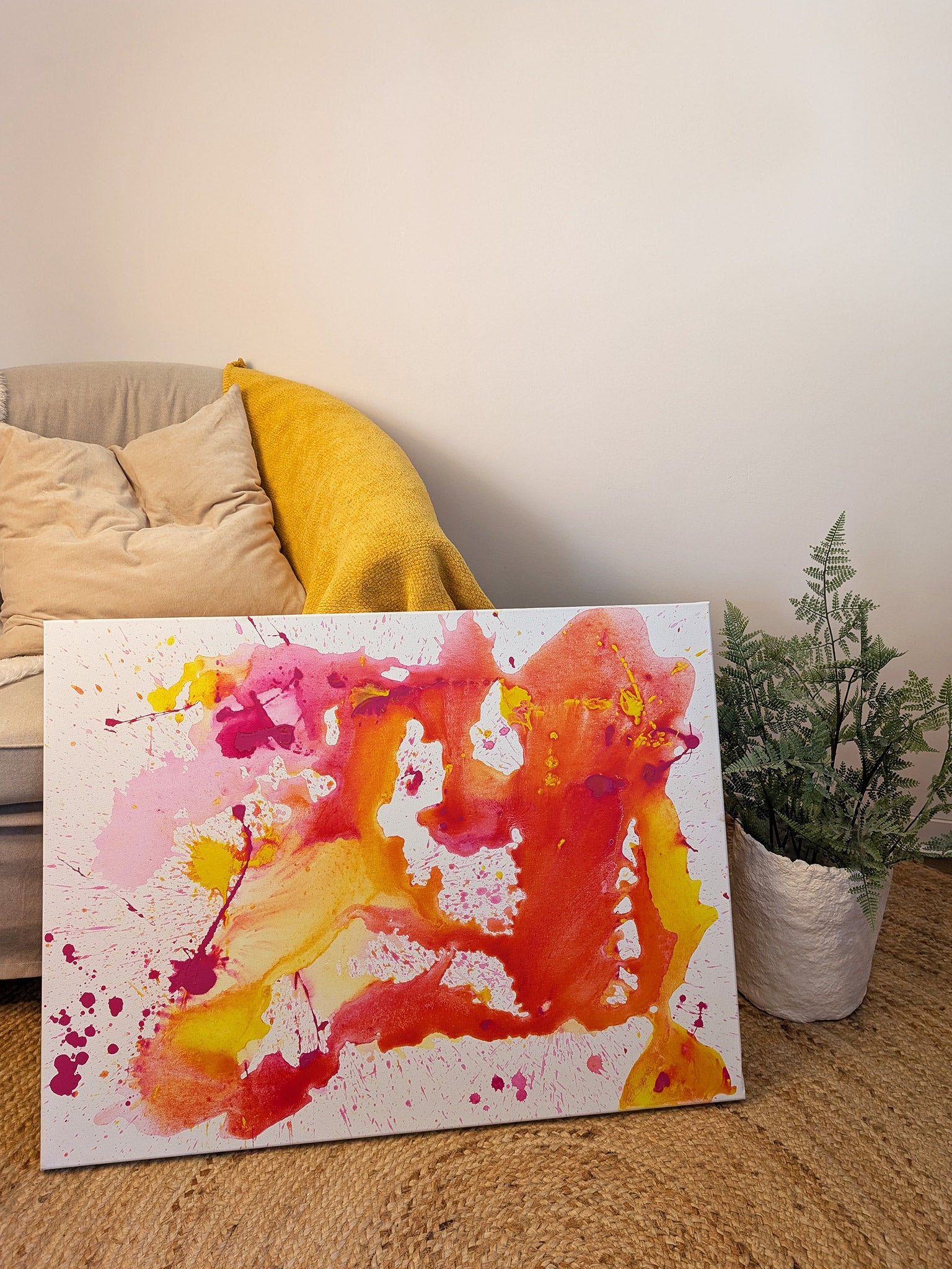 Bild abstrakt - pink - orange - Leinwand - selbstgemalt - schönes Acrylbild