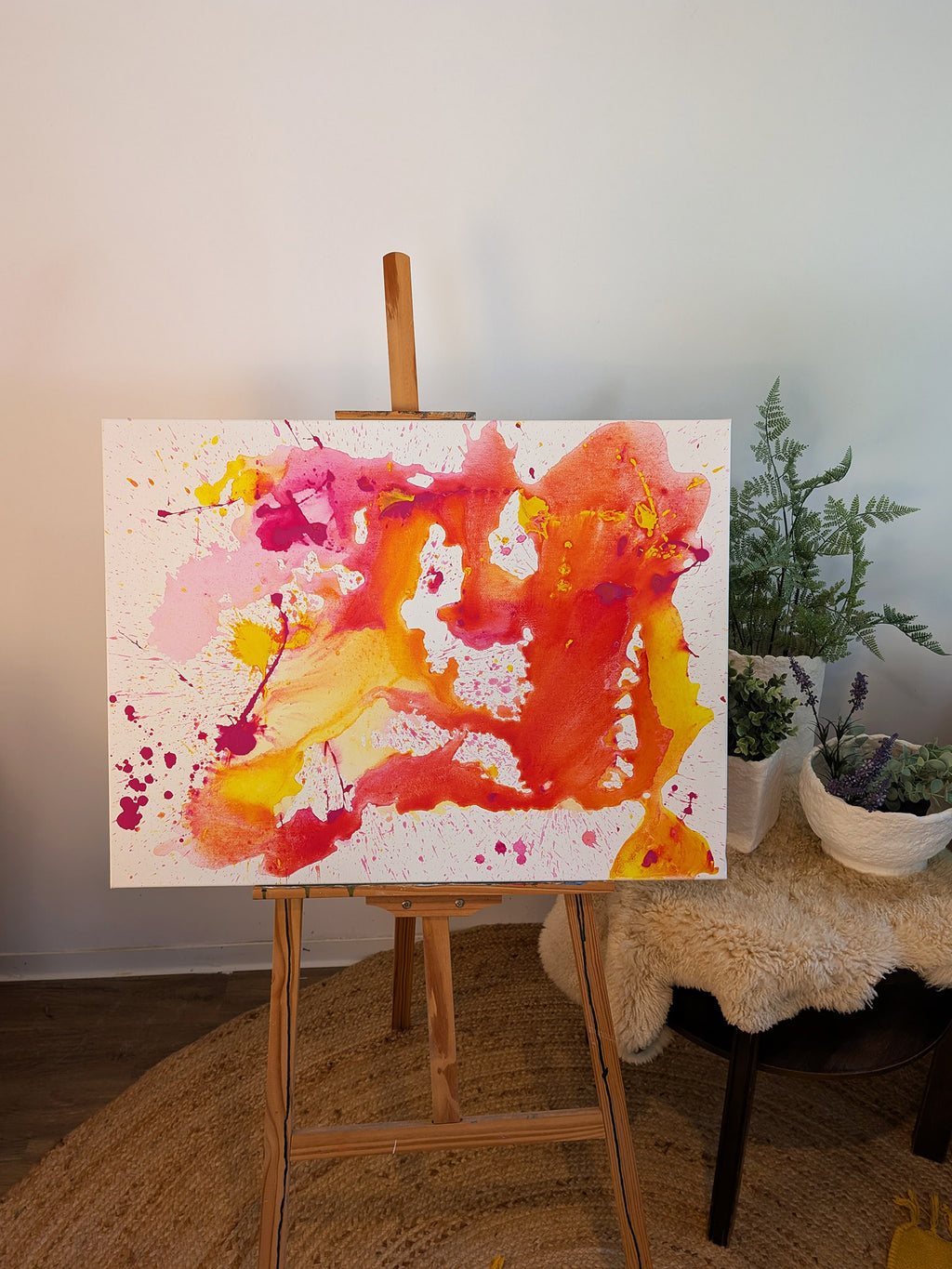 Bild abstrakt - pink - orange - Leinwand - selbstgemalt - schönes Acrylbild