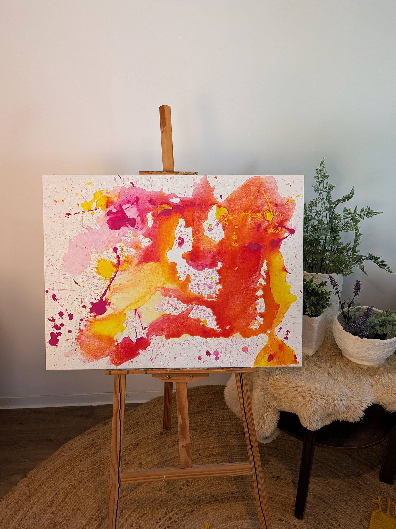 Bild abstrakt - pink - orange - Leinwand - selbstgemalt - schönes Acrylbild