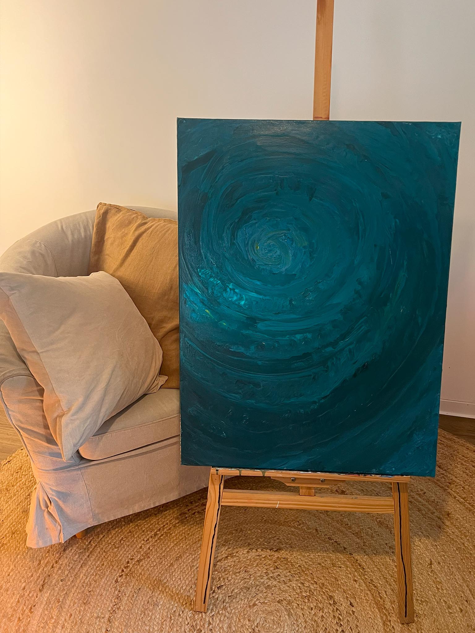 Blaues Leinwandbild mit leichter Struktur - Zeitlose abstrakte Kunst - modernes Wohnen
