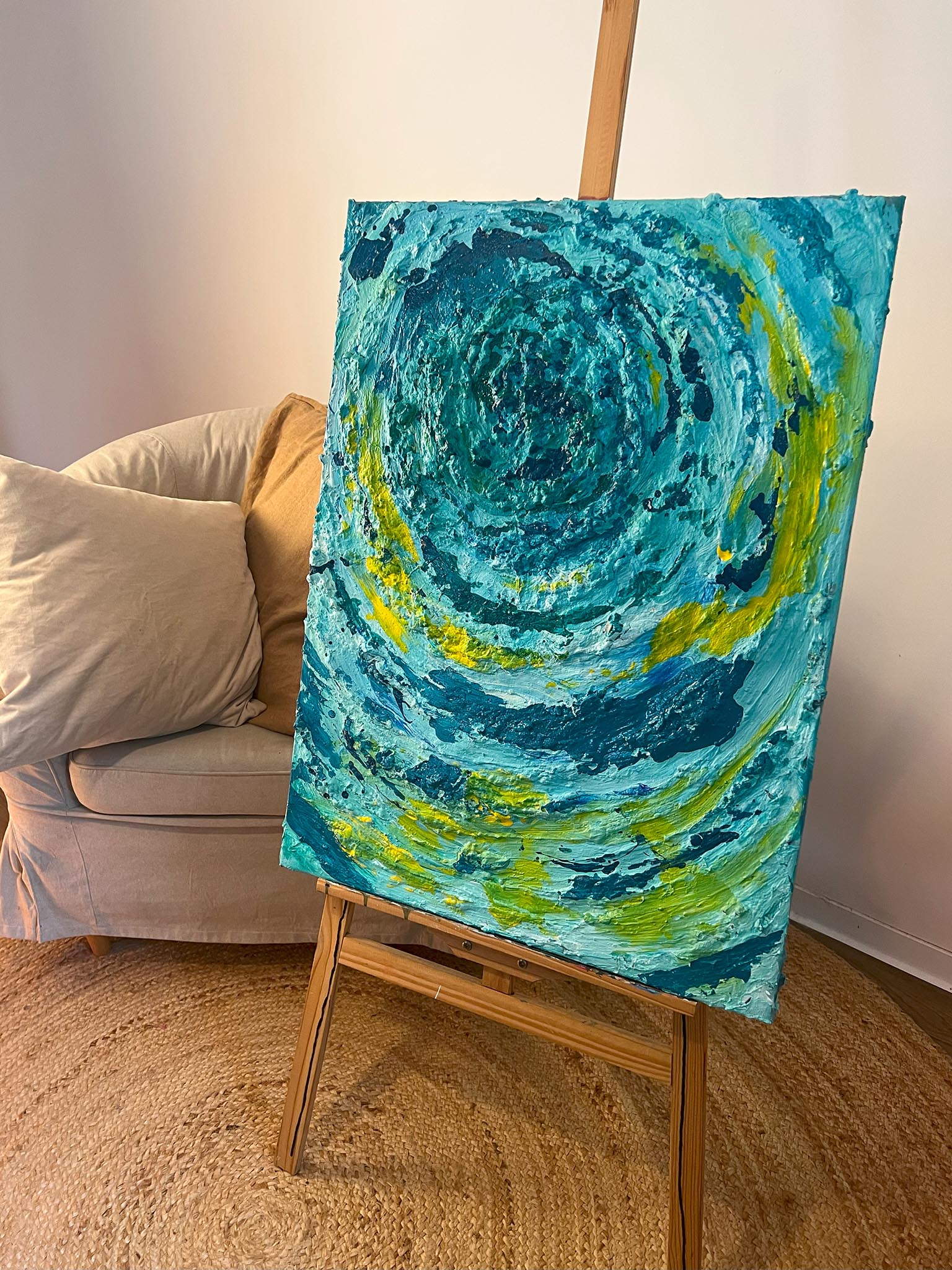 Blaues Struktur Leinwandbild - Modernes Wandbild für Wohnzimmer & Schlafzimmer