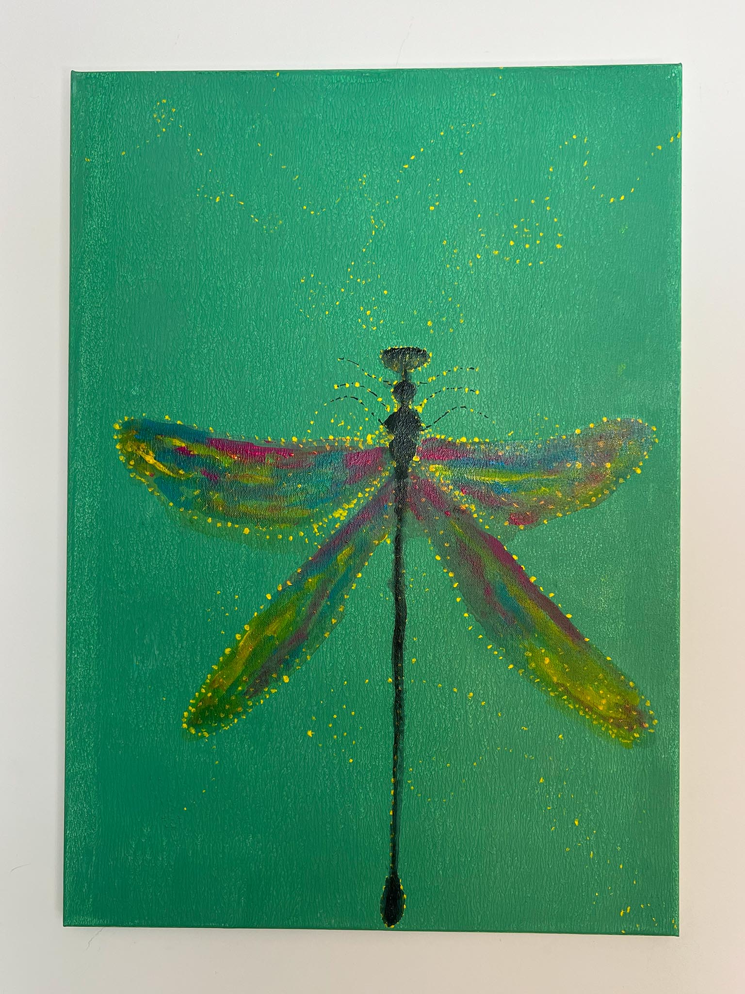Libelle Kunst auf Leinwand mit grünem Hintergrund - Lebendiges harmonisches Wandbild