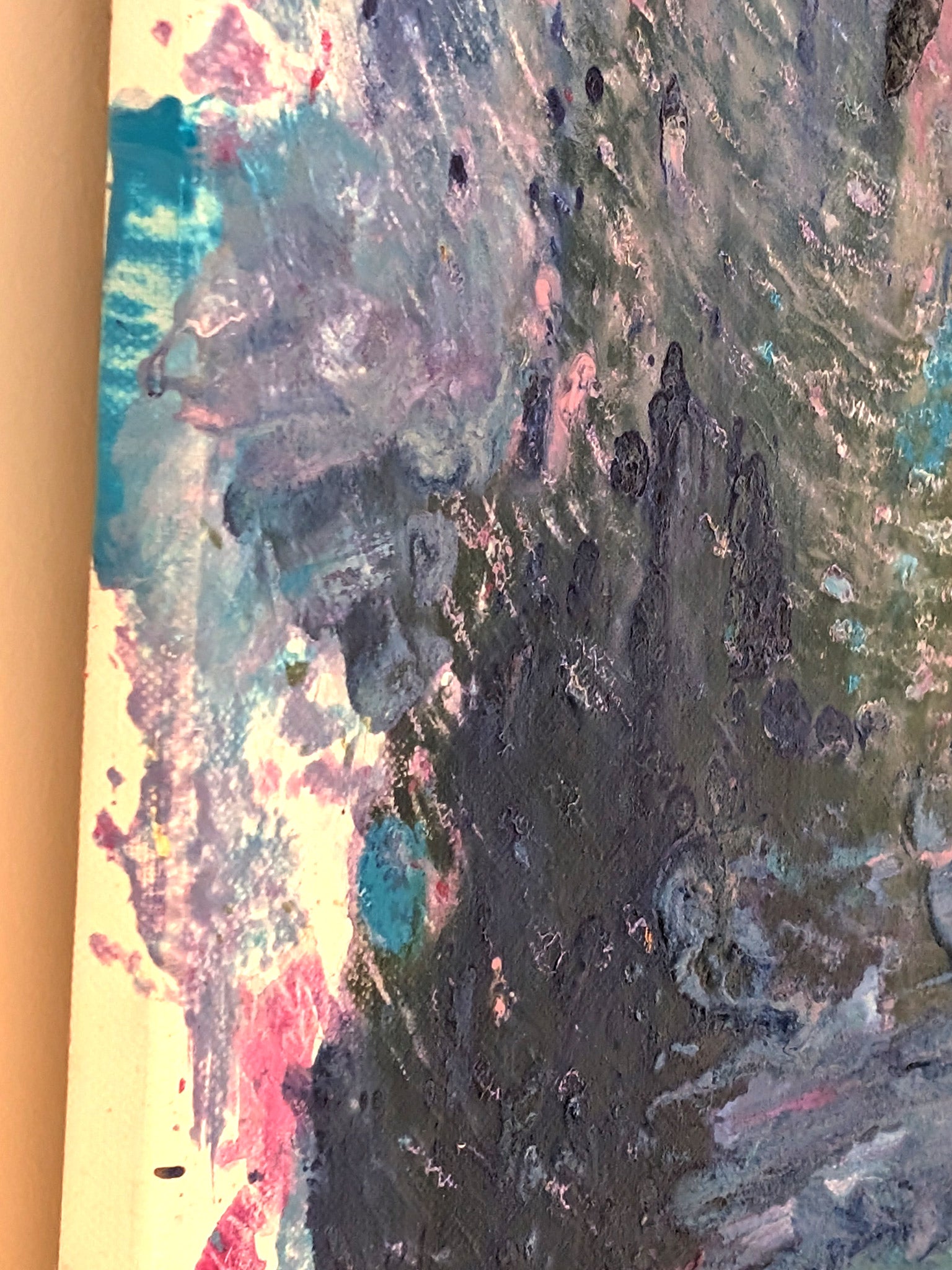 Abstraktes Leinwandbild in Lila und Blau - Modernes Farbenspiel - kreative Wandgestaltung