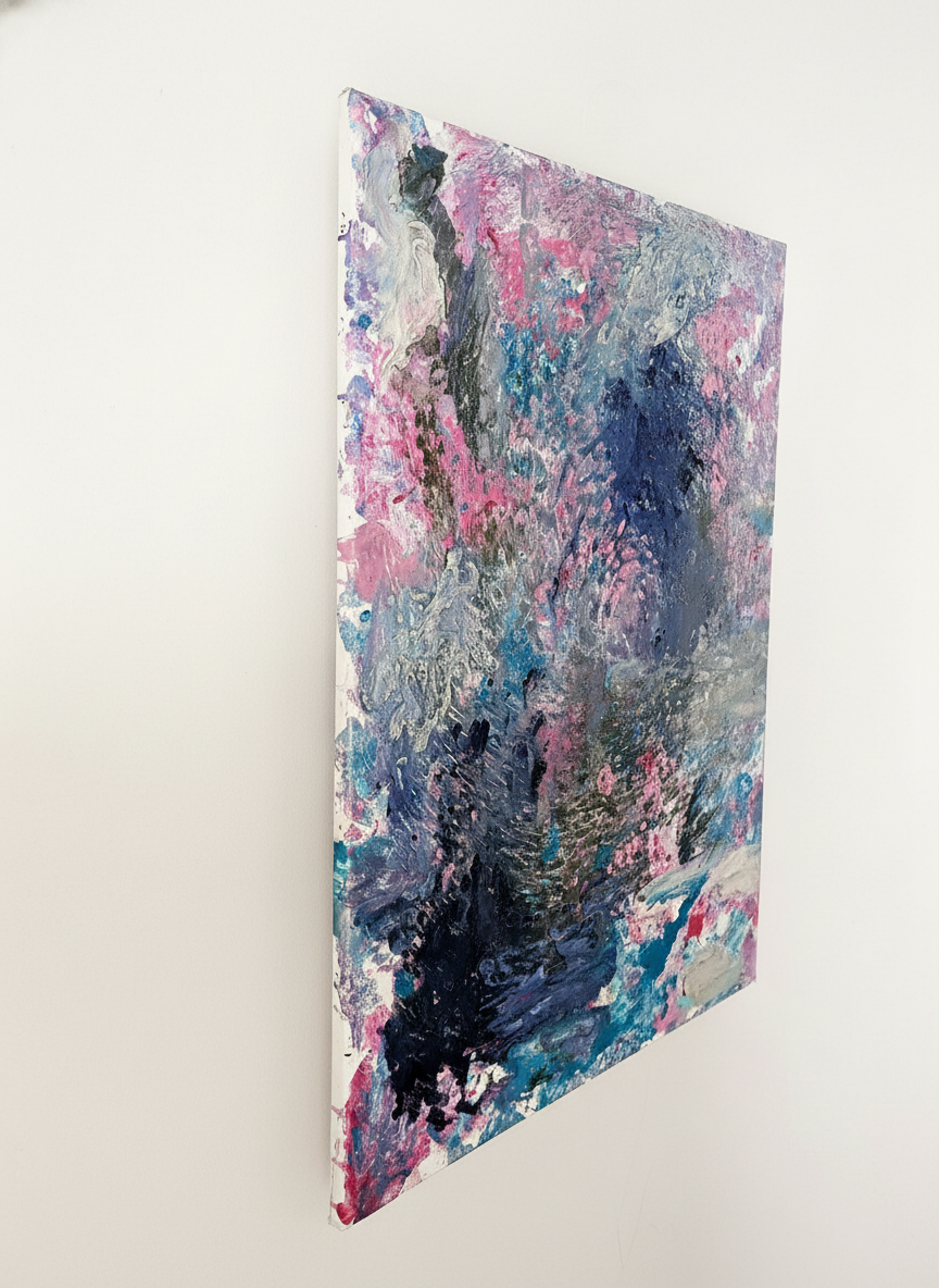 Abstraktes Leinwandbild in Lila und Blau - Modernes Farbenspiel - kreative Wandgestaltung