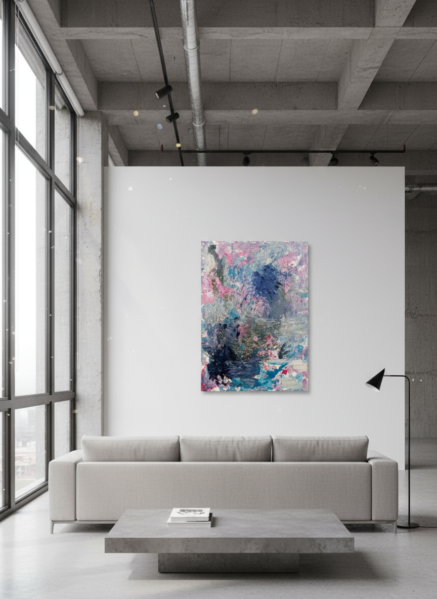 Abstraktes Leinwandbild in Lila und Blau - Modernes Farbenspiel - kreative Wandgestaltung