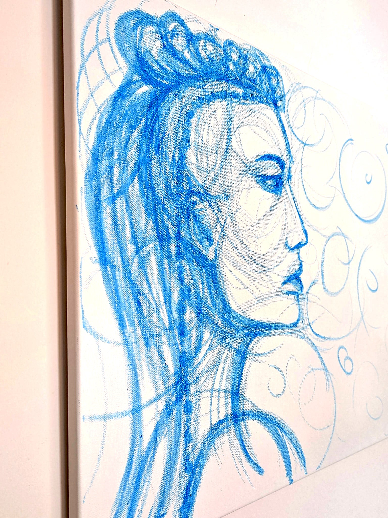 Pop Art Gesicht in blau - selfmade Kunst - abstrakte Zeichnung - Leinwand - Original Art