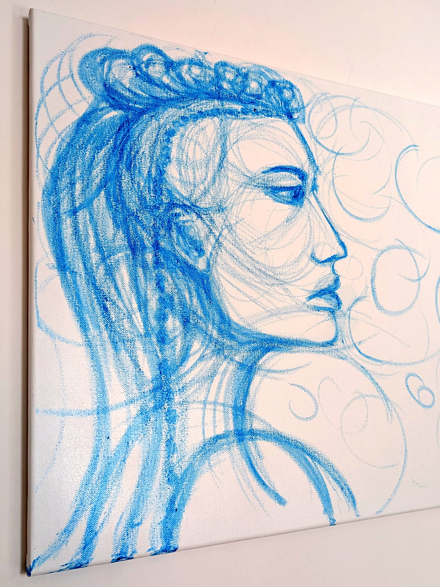 Pop Art Gesicht in blau - selfmade Kunst - abstrakte Zeichnung - Leinwand - Original Art