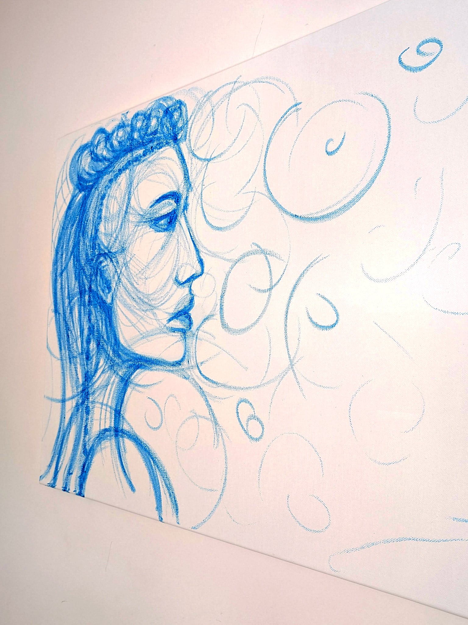 Pop Art Gesicht in blau - selfmade Kunst - abstrakte Zeichnung - Leinwand - Original Art