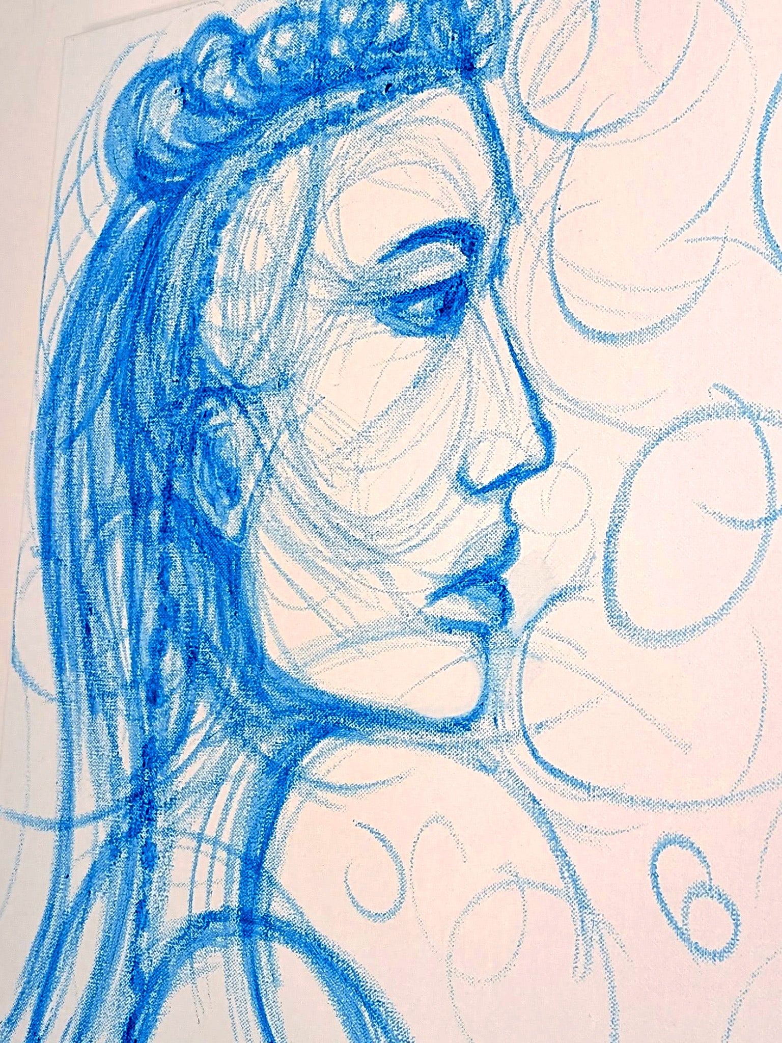 Pop Art Gesicht in blau - selfmade Kunst - abstrakte Zeichnung - Leinwand - Original Art