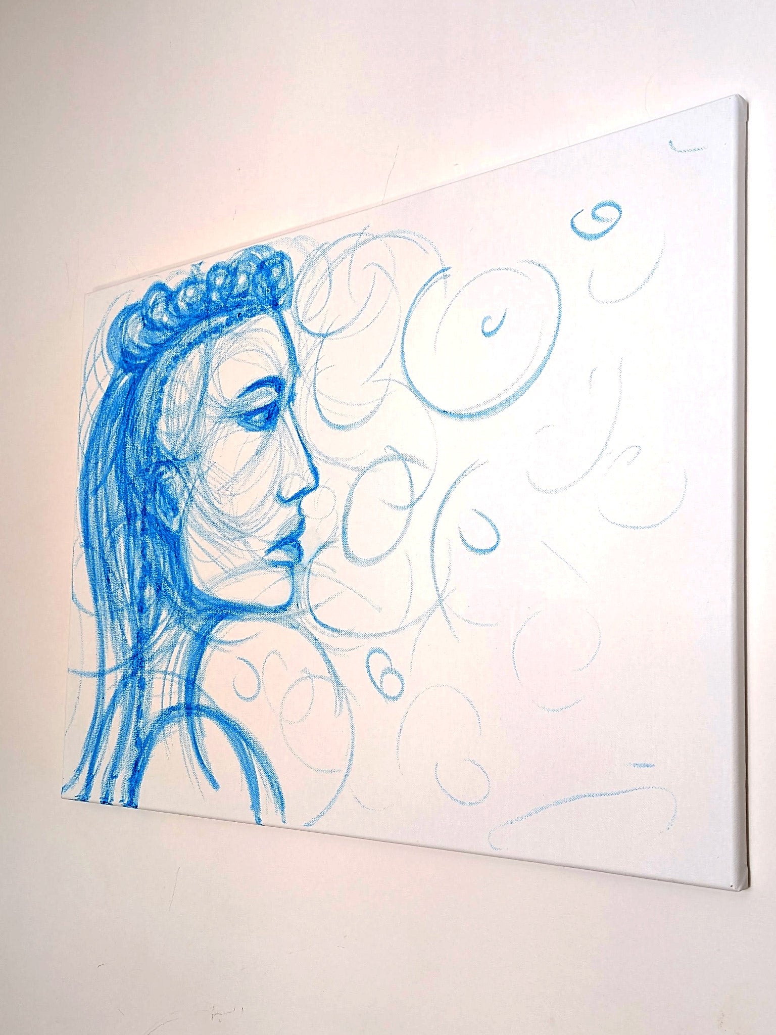 Pop Art Gesicht in blau - selfmade Kunst - abstrakte Zeichnung - Leinwand - Original Art