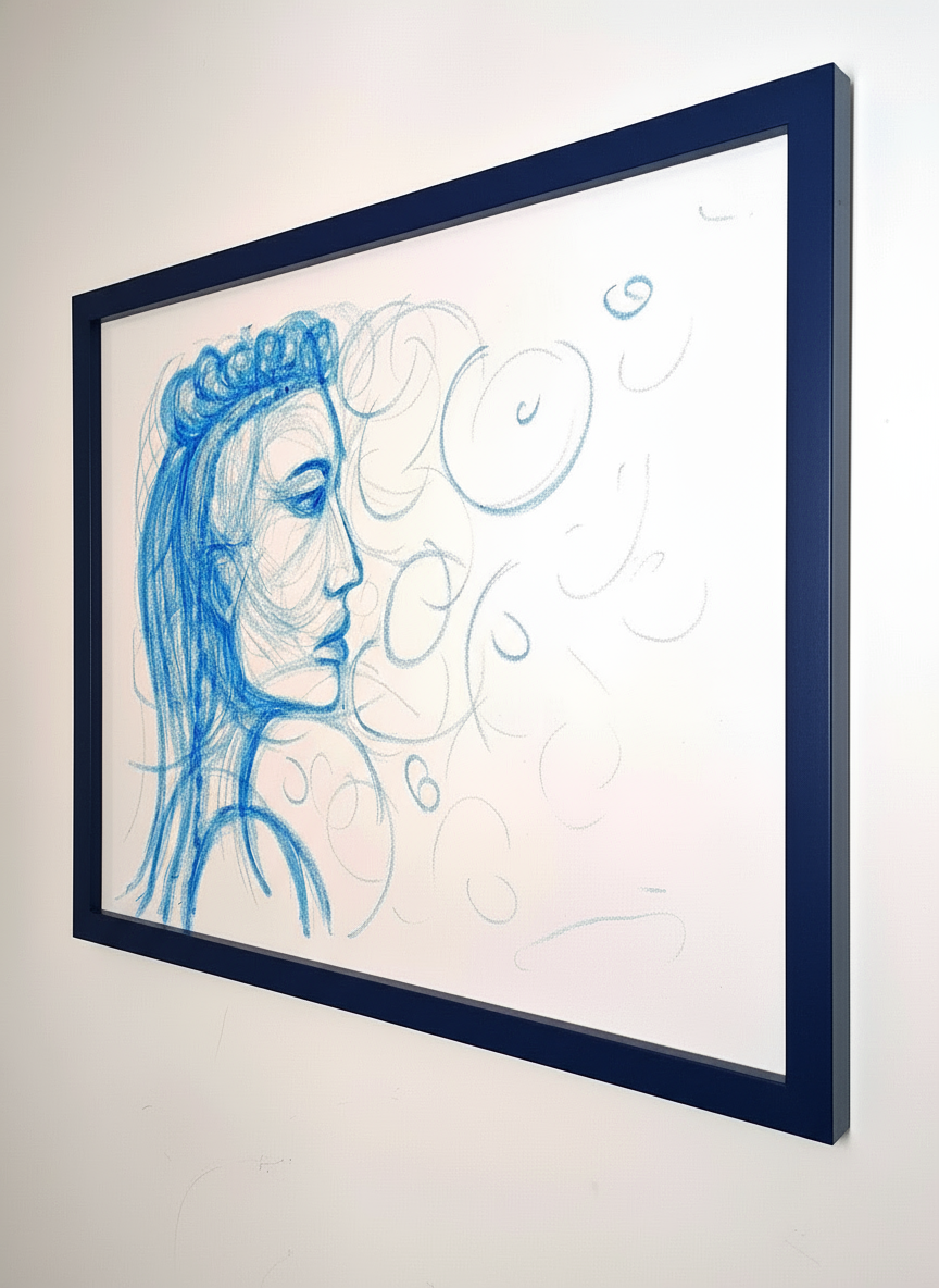 Pop Art Gesicht in blau - selfmade Kunst - abstrakte Zeichnung - Leinwand - Original Art