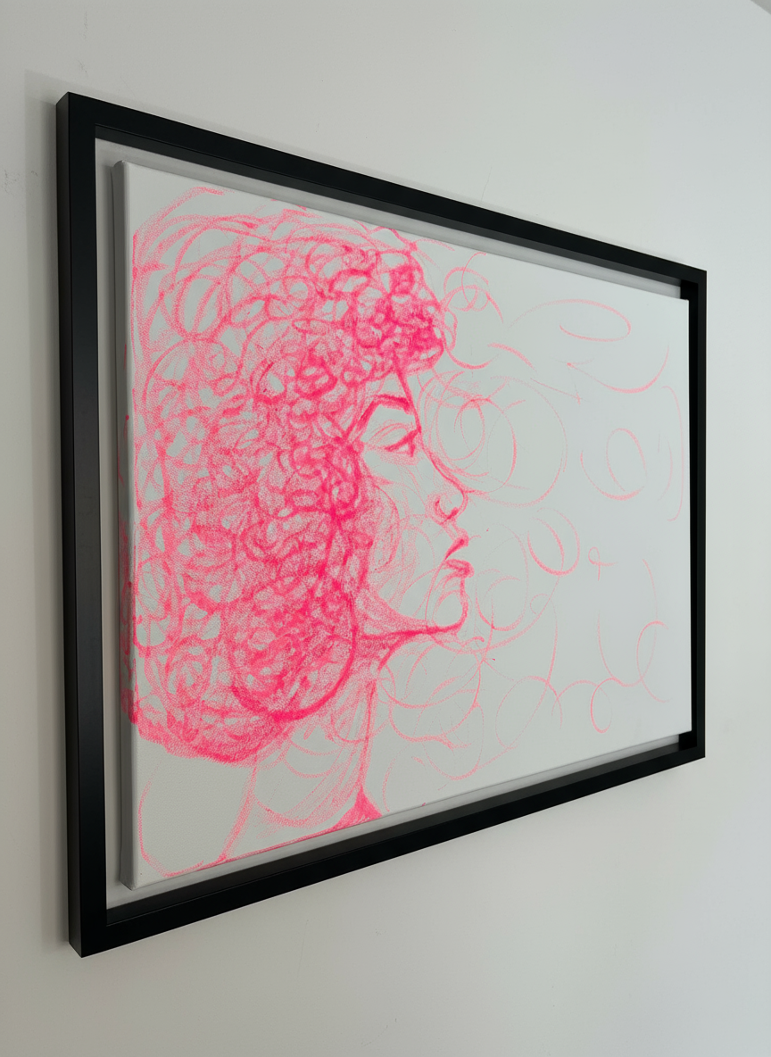 Pop Art Gesicht in Pink - Original Art - selfmade Kunst - pinke abstrakte Zeichnung - Malerei