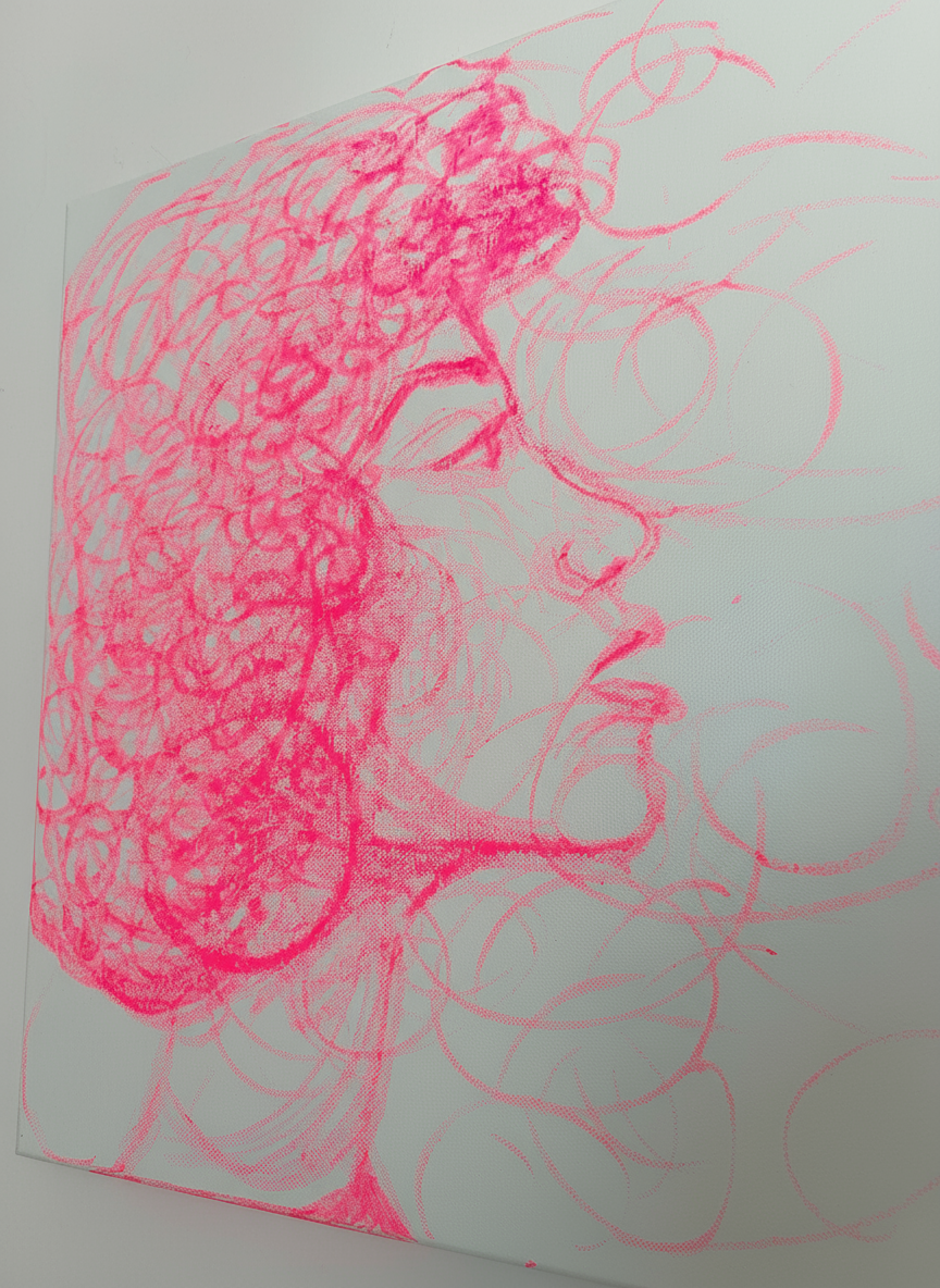 Pop Art Gesicht in Pink - Original Art - selfmade Kunst - pinke abstrakte Zeichnung - Malerei