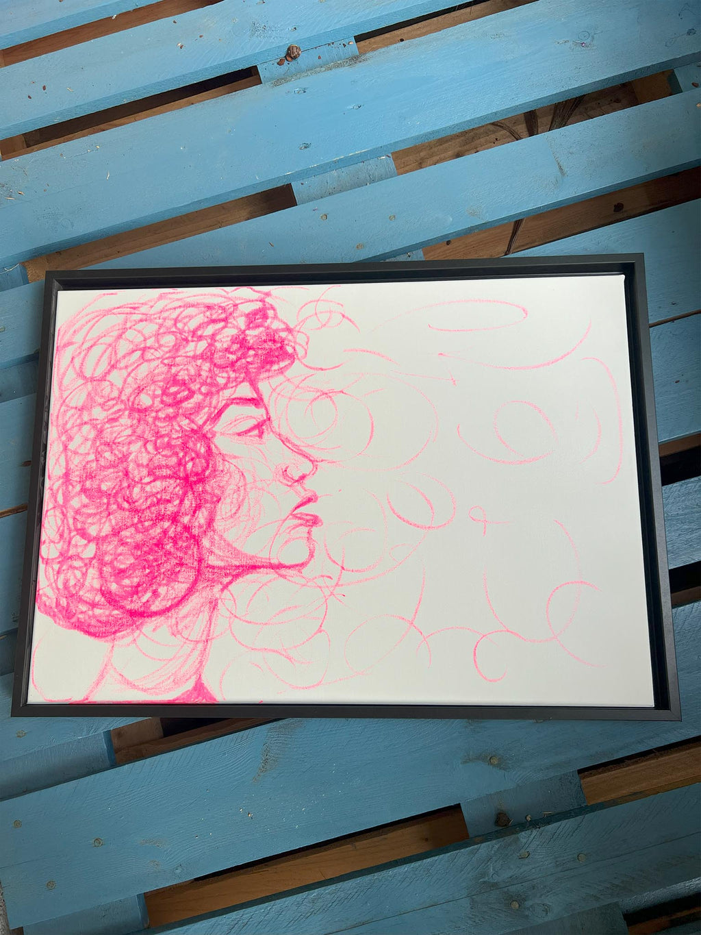 Pop Art Gesicht in Pink - Original Art - selfmade Kunst - pinke abstrakte Zeichnung - Malerei