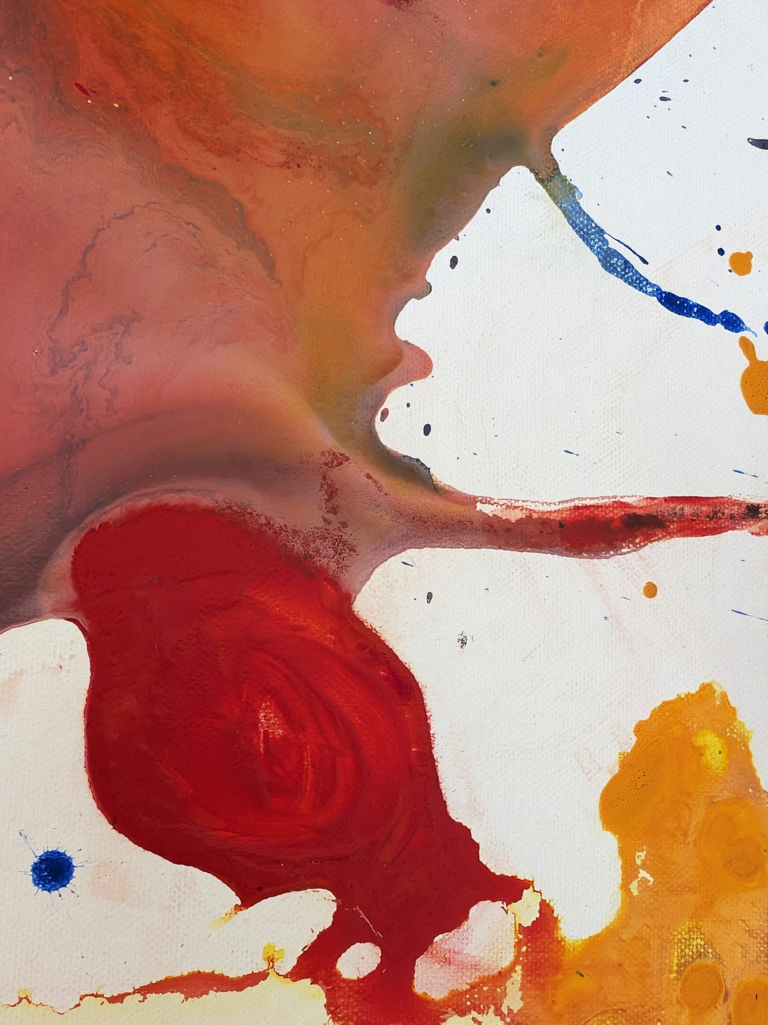 Farbenfrohes abstraktes Kunstwerk in Gelb, Rot und Blau - Ausdrucksstarke moderne Wandkunst