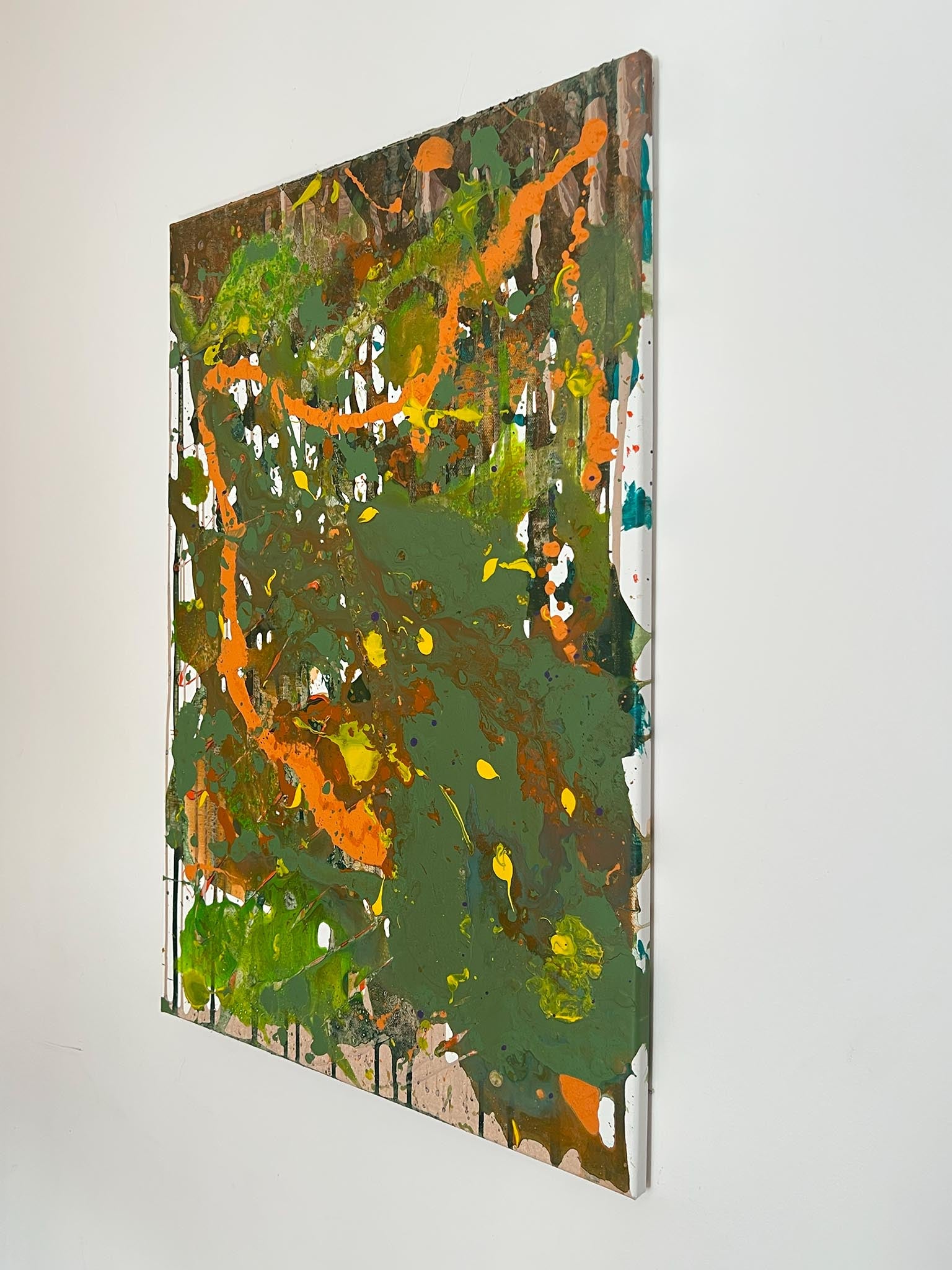 Kreatives abstraktes Leinwandbild in Grün & Orange -  Frische Farbkombinationen - für lebendige Räume