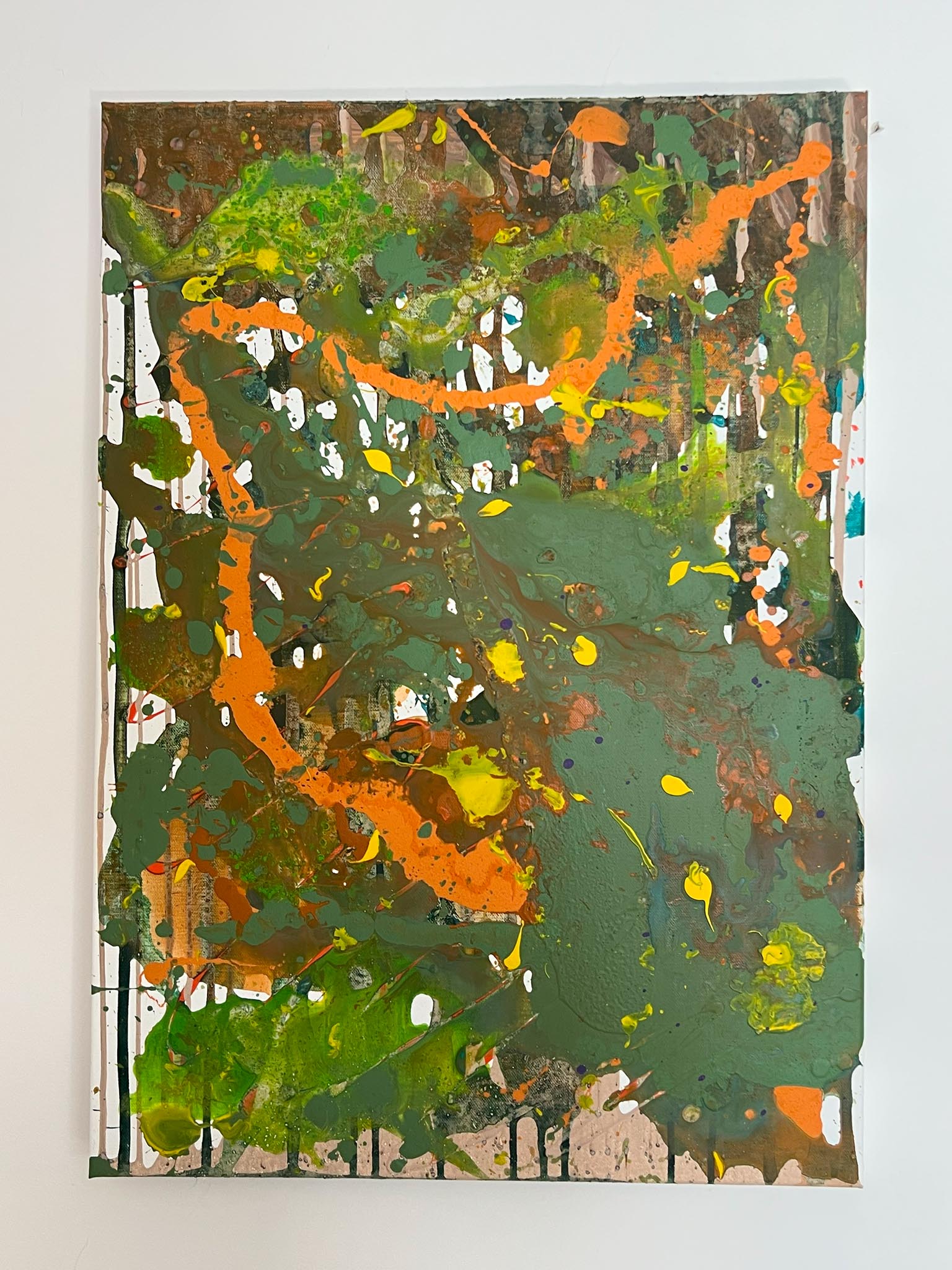 Kreatives abstraktes Leinwandbild in Grün & Orange -  Frische Farbkombinationen - für lebendige Räume