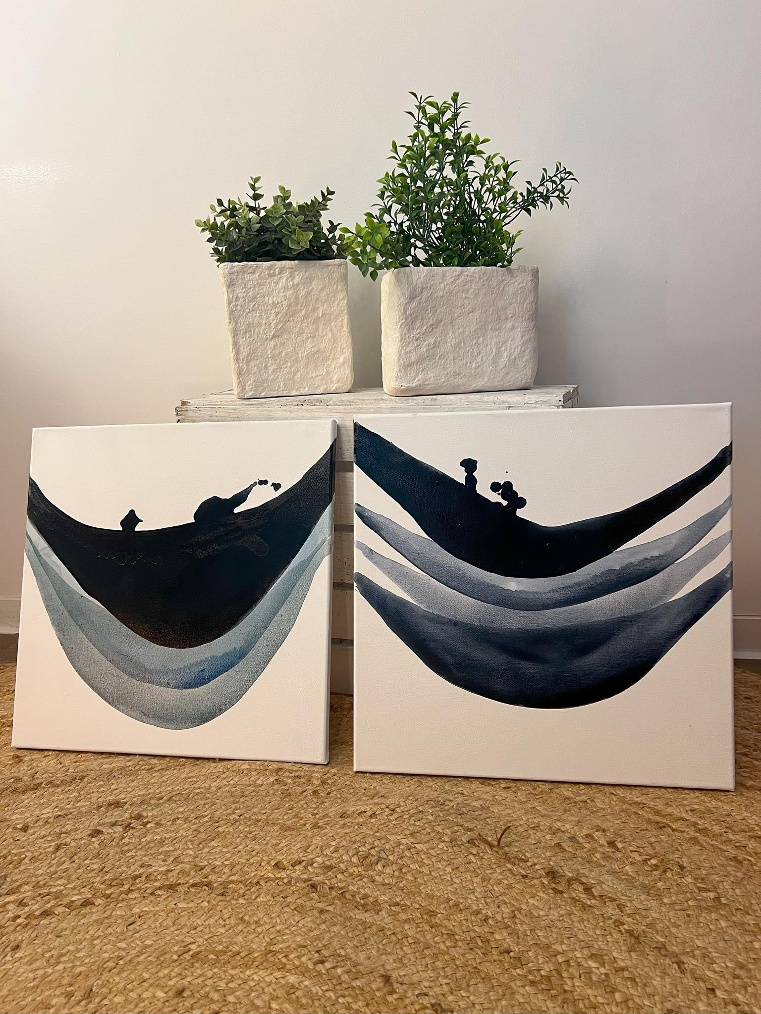 Abstrakte Wasseroptik in Blau - kleiner Elefant - Leinwand - Harmonie von Natur und Kunst