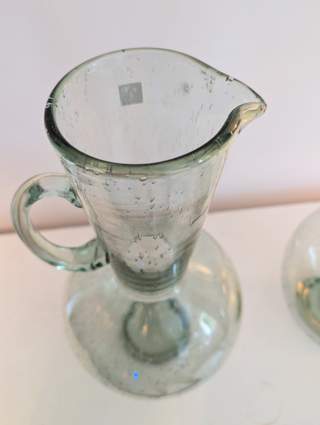 Vasen Glas Krug hoch - Wasserkrug groß - Blumenvase mit Luftblasen - Second Hand