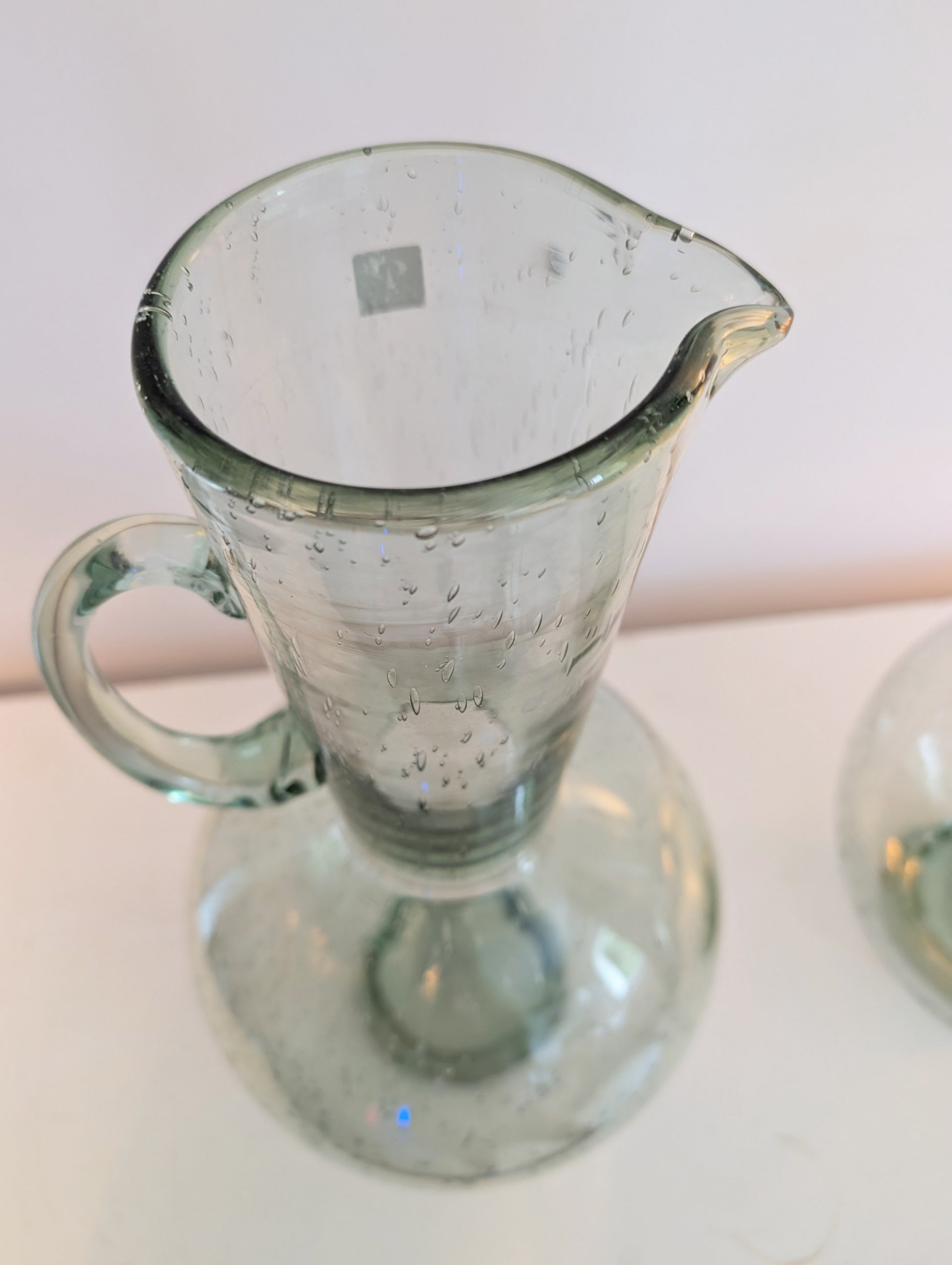 Vasen Glas Krug hoch - Wasserkrug groß - Blumenvase mit Luftblasen - Second Hand