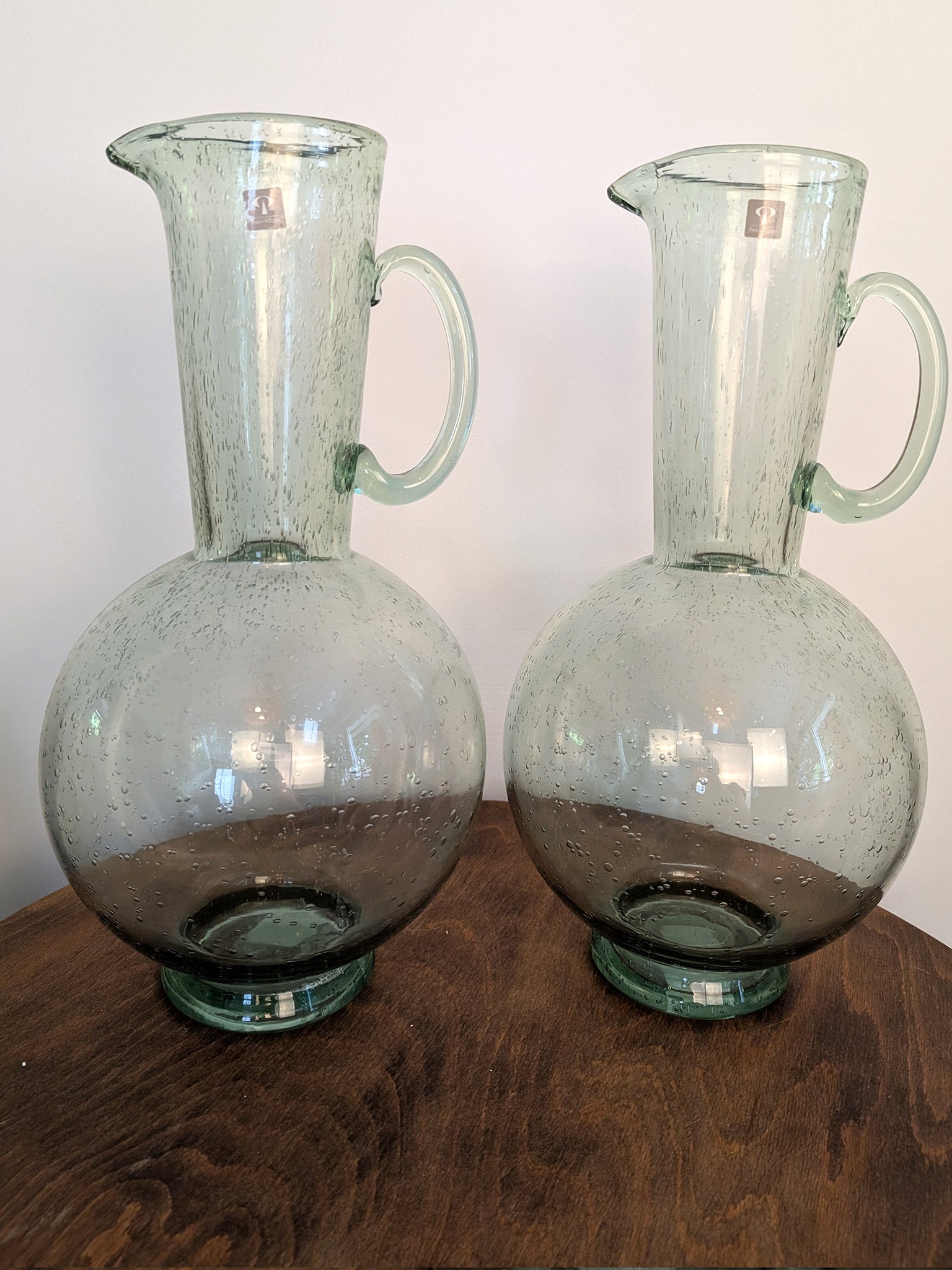Vasen Glas Krug hoch - Wasserkrug groß - Blumenvase mit Luftblasen - Second Hand