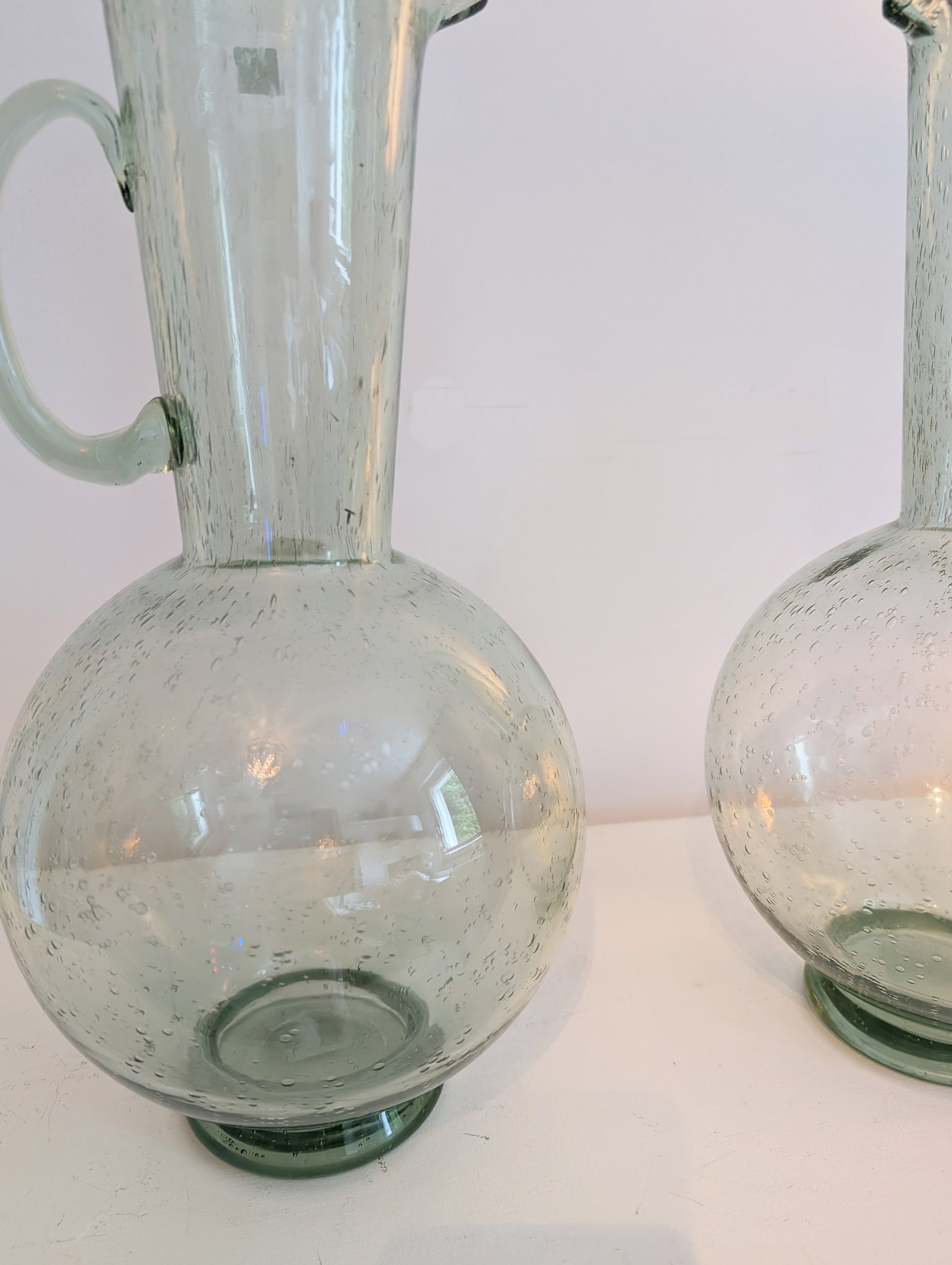 Vasen Glas Krug hoch - Wasserkrug groß - Blumenvase mit Luftblasen - Second Hand