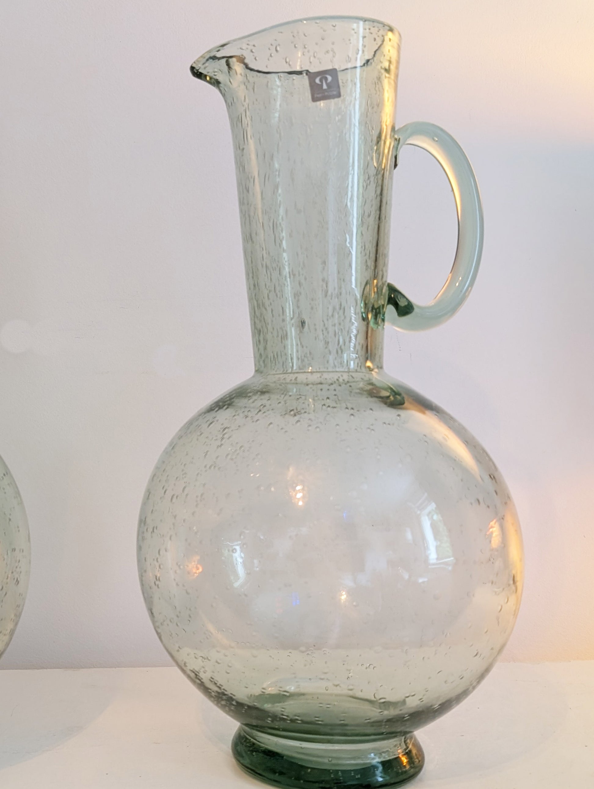Vasen Glas Krug hoch - Wasserkrug groß - Blumenvase mit Luftblasen - Second Hand