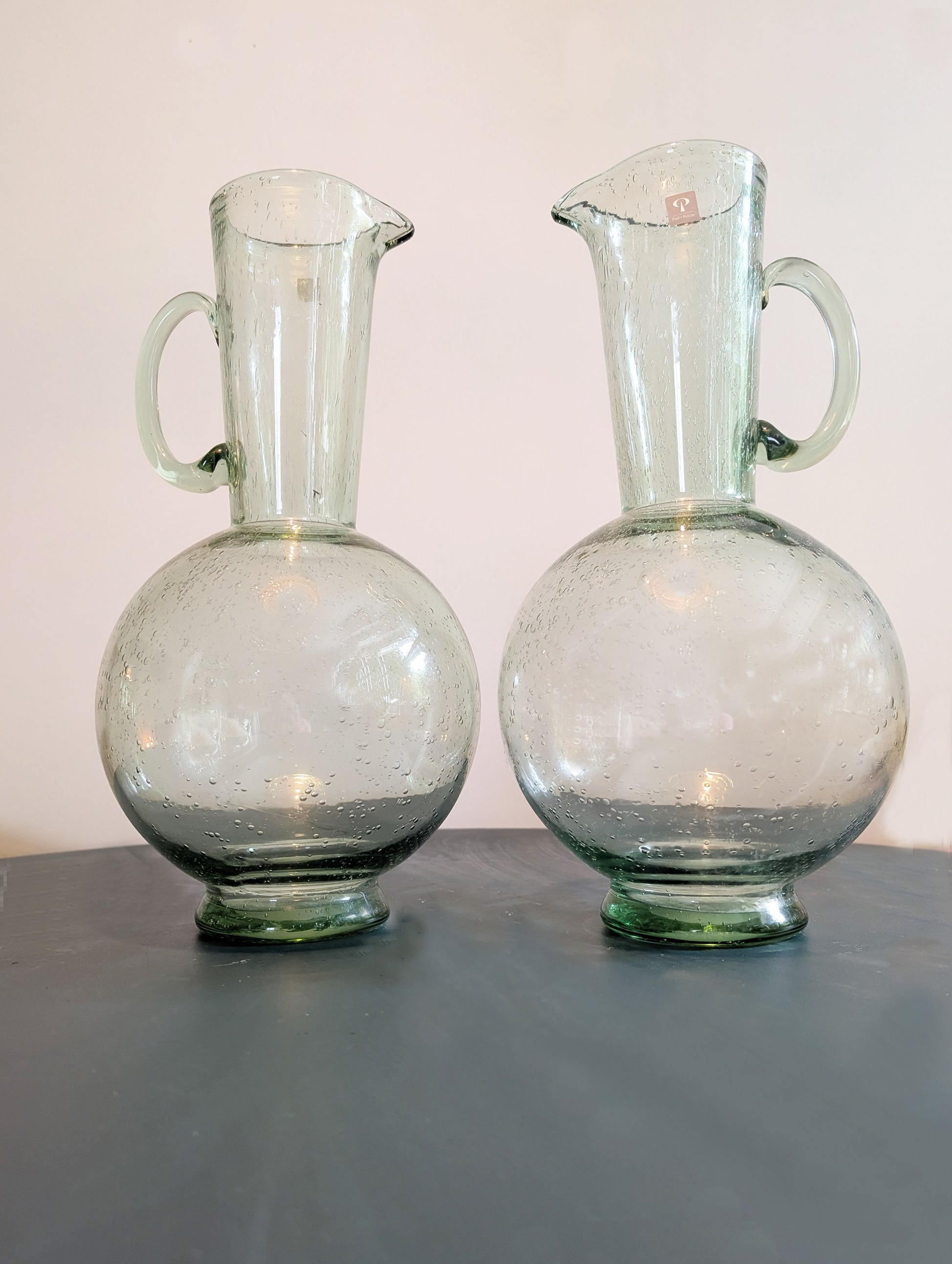 Vasen Glas Krug hoch - Wasserkrug groß - Blumenvase mit Luftblasen - Second Hand