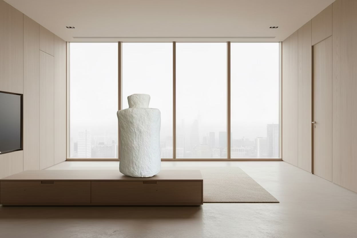 Papiermaché Vase - Gesicht - mittel - rund - handgemachte Statement - Deko im Boho Stil - beige