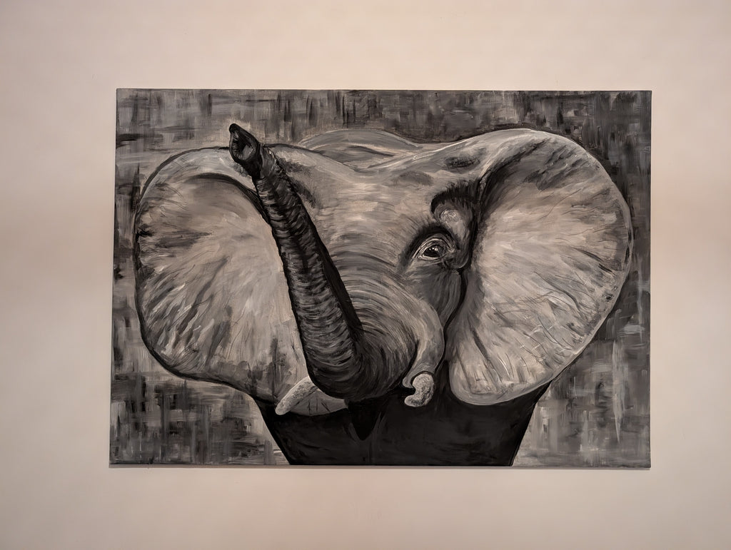 Großer freundlicher Elefant schwarz weiß