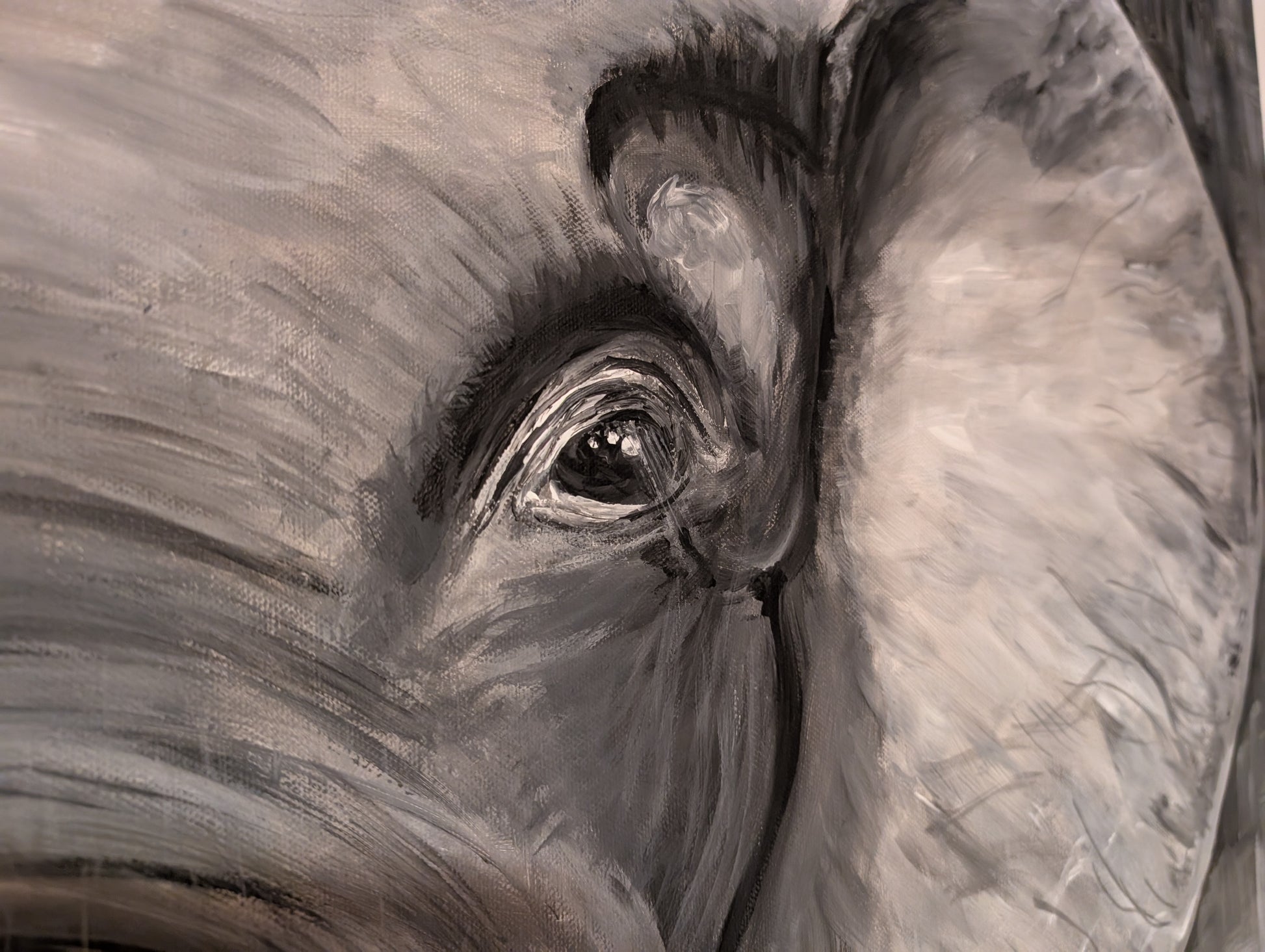 Großer freundlicher Elefant schwarz weiß
