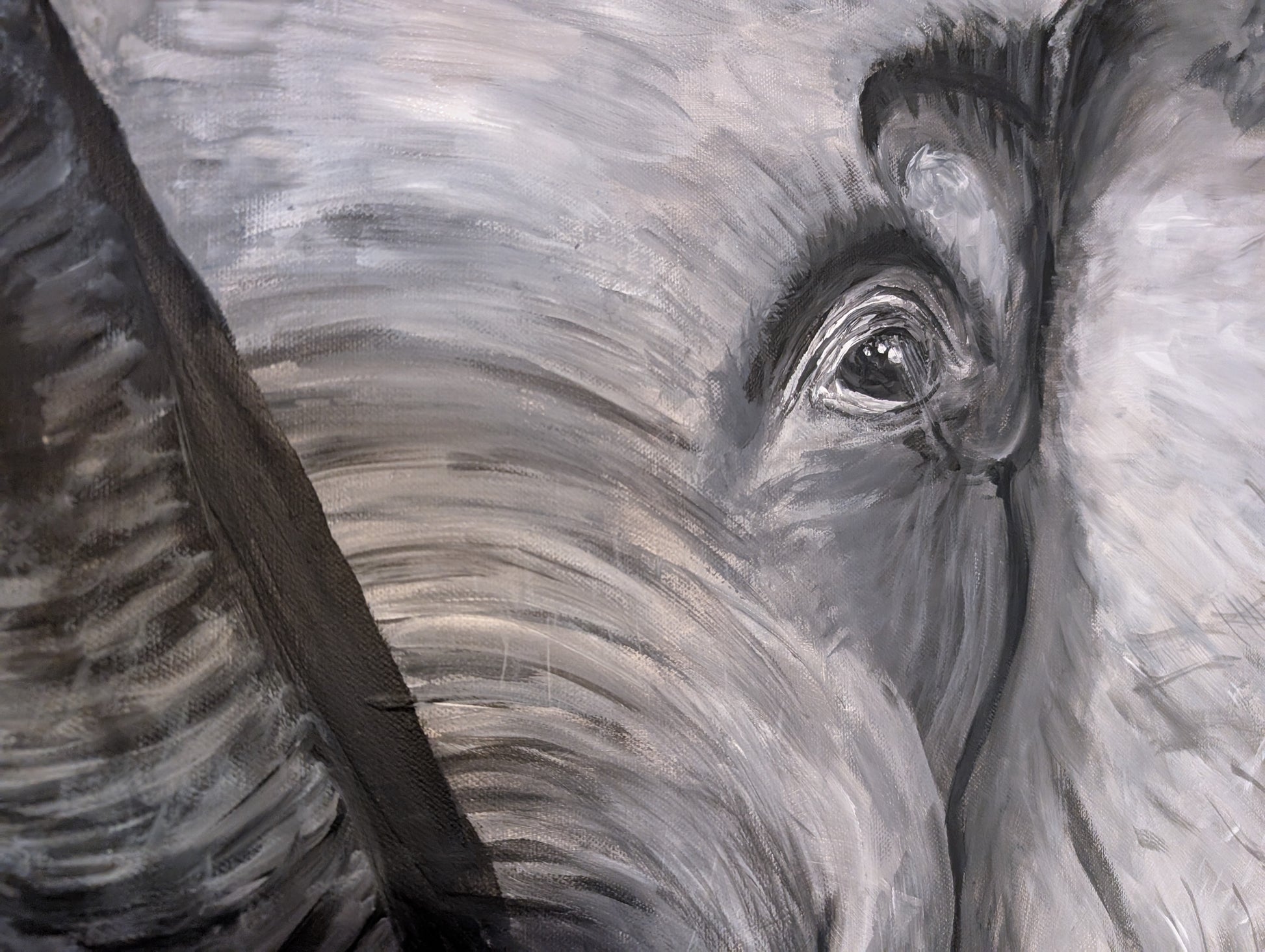 Großer freundlicher Elefant schwarz weiß