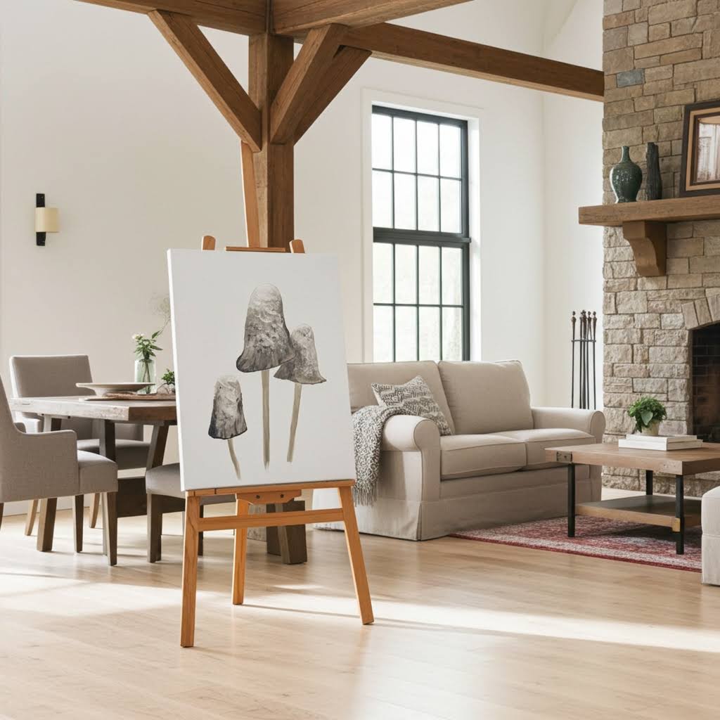 Pilze in Beige - Acryl auf Leinwand - original Art - kreatives Geschenk - Kunst verschenken