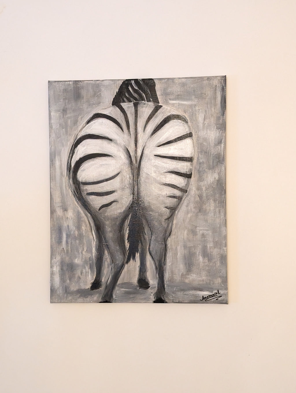 Zebra Bild – handgemaltes Unikat auf Leinwand (40 × 50 cm) | Acryl in Schwarz-Weiß