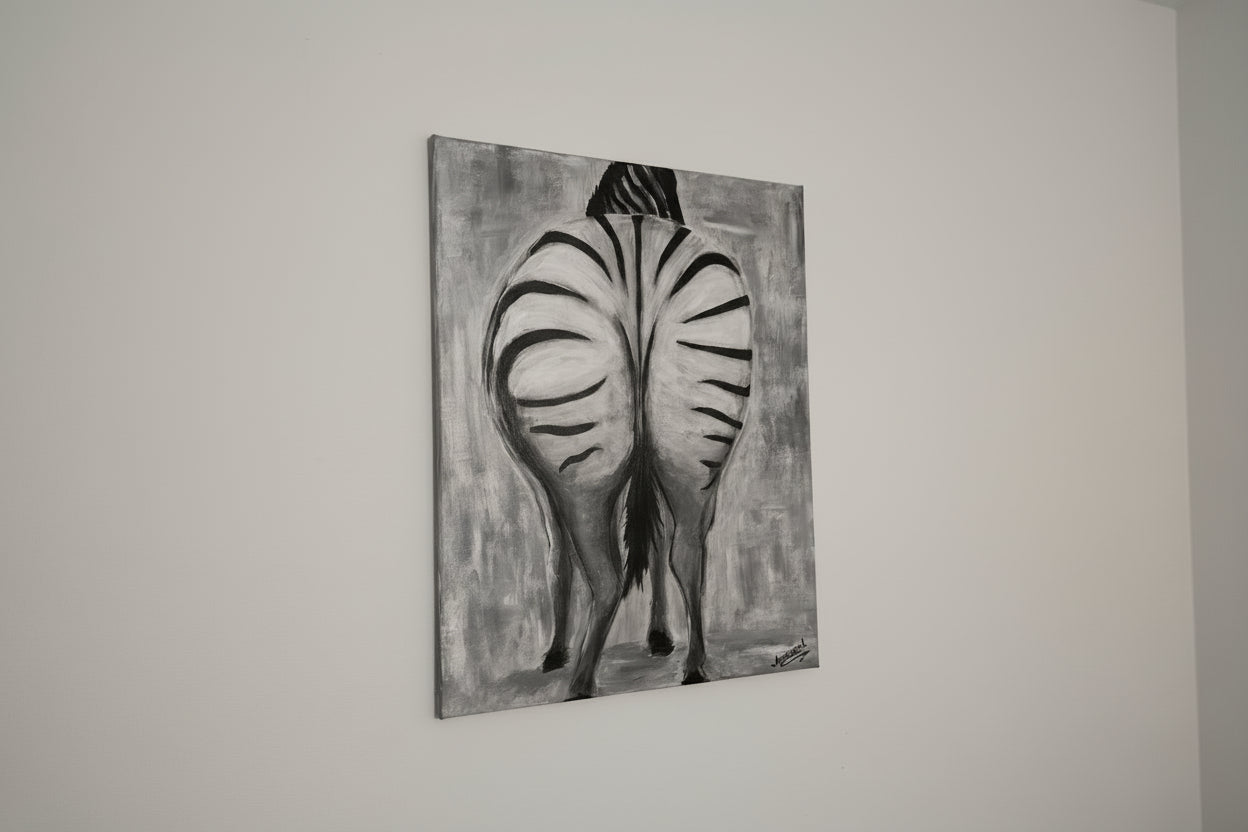 Zebra Bild – handgemaltes Unikat auf Leinwand (40 × 50 cm) | Acryl in Schwarz-Weiß