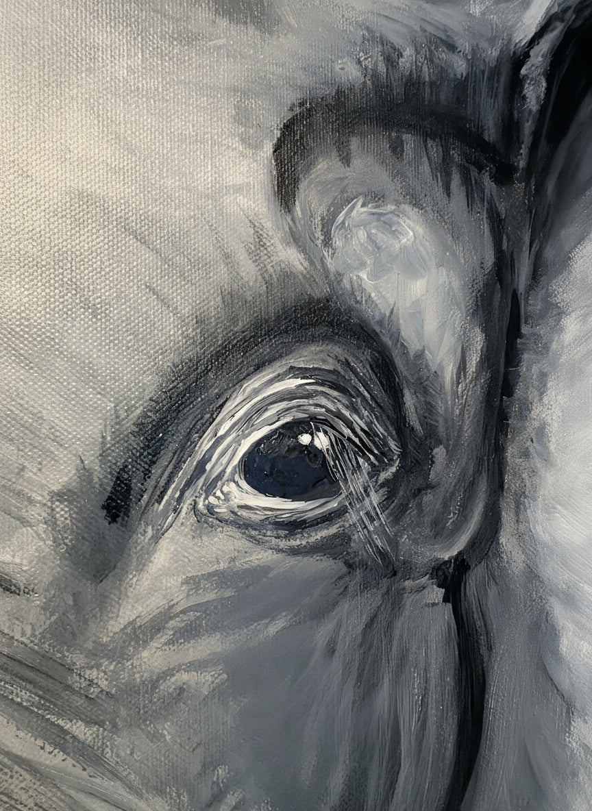 Großer freundlicher Elefant schwarz weiß