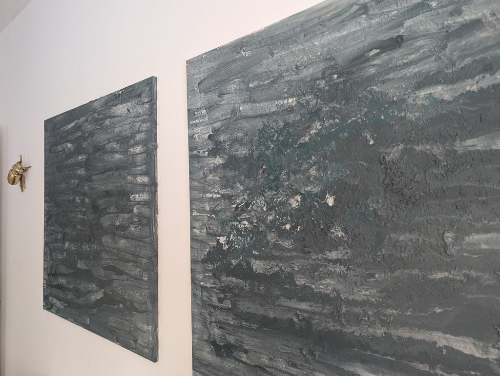 Handgefertigtes Leinwandbild 80x80 cm – Moderne Struktur in Grau-Blau-Grün-Beige