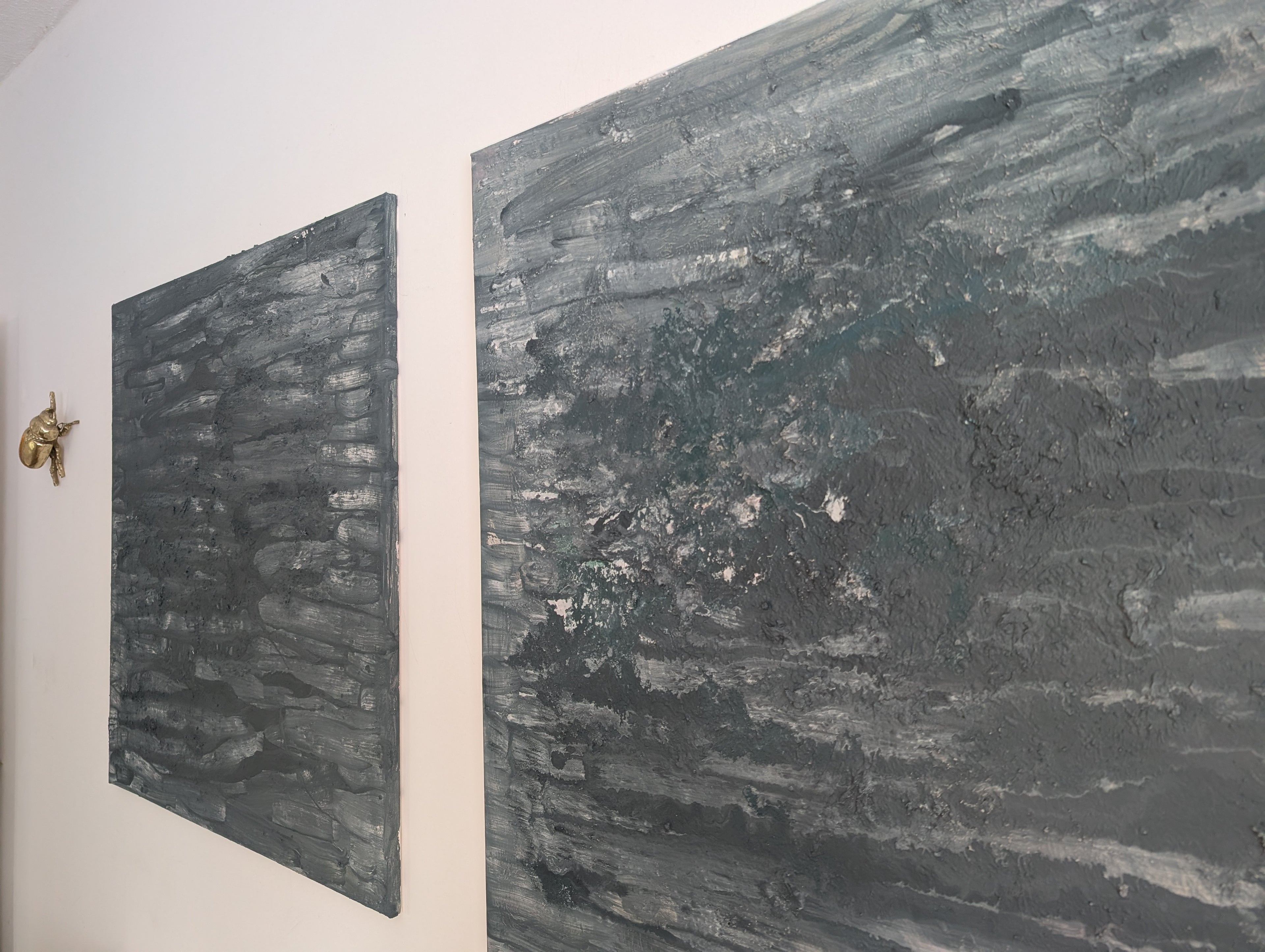 Handgefertigtes Leinwandbild 80x80 cm – Moderne Struktur in Grau-Blau-Grün-Beige