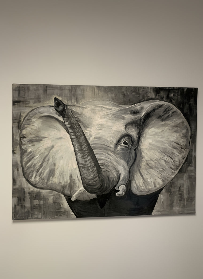 Großer freundlicher Elefant schwarz weiß