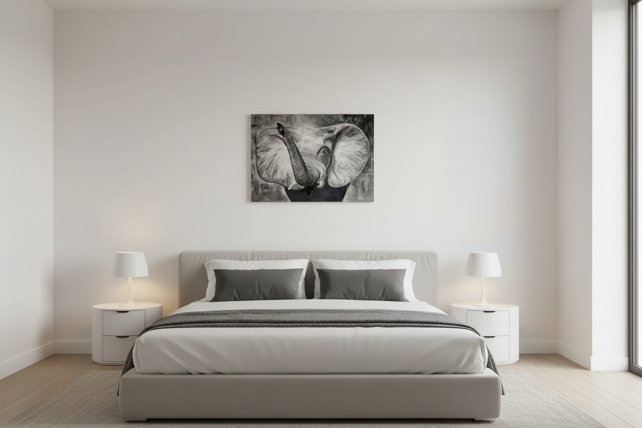 Großer freundlicher Elefant schwarz weiß