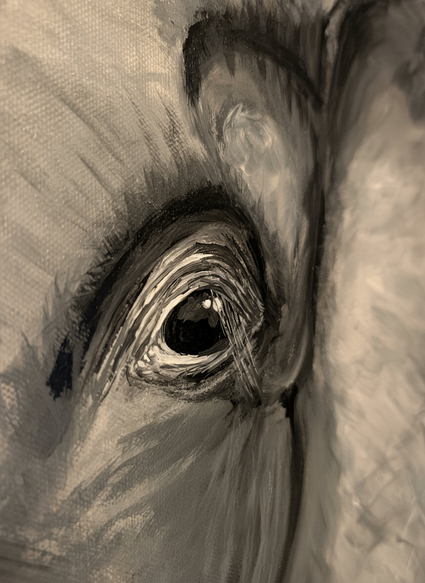 Großer freundlicher Elefant schwarz weiß