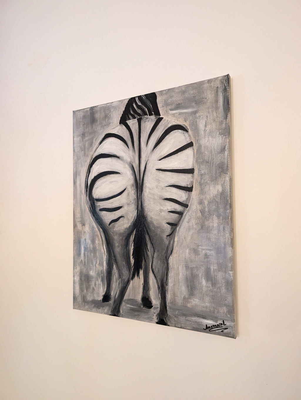 Zebra Bild – handgemaltes Unikat auf Leinwand (40 × 50 cm) | Acryl in Schwarz-Weiß