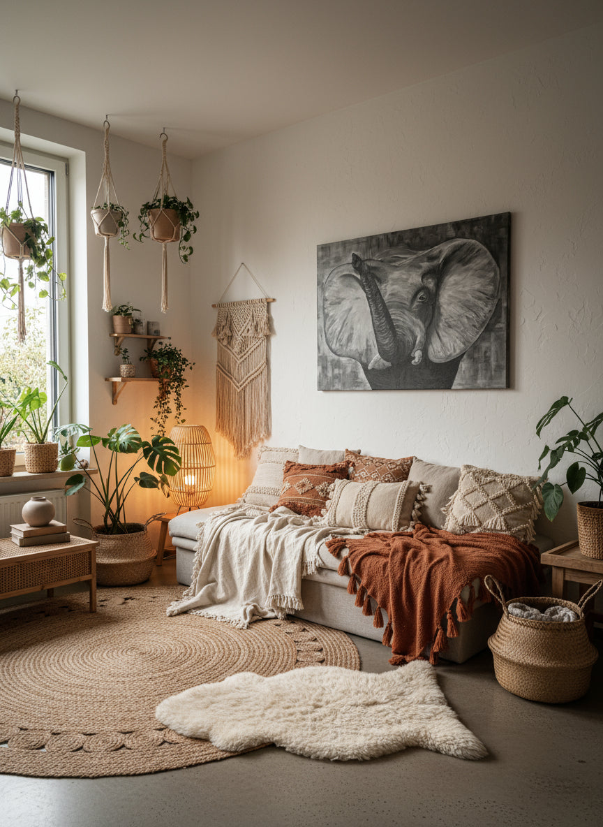 Großer freundlicher Elefant schwarz weiß