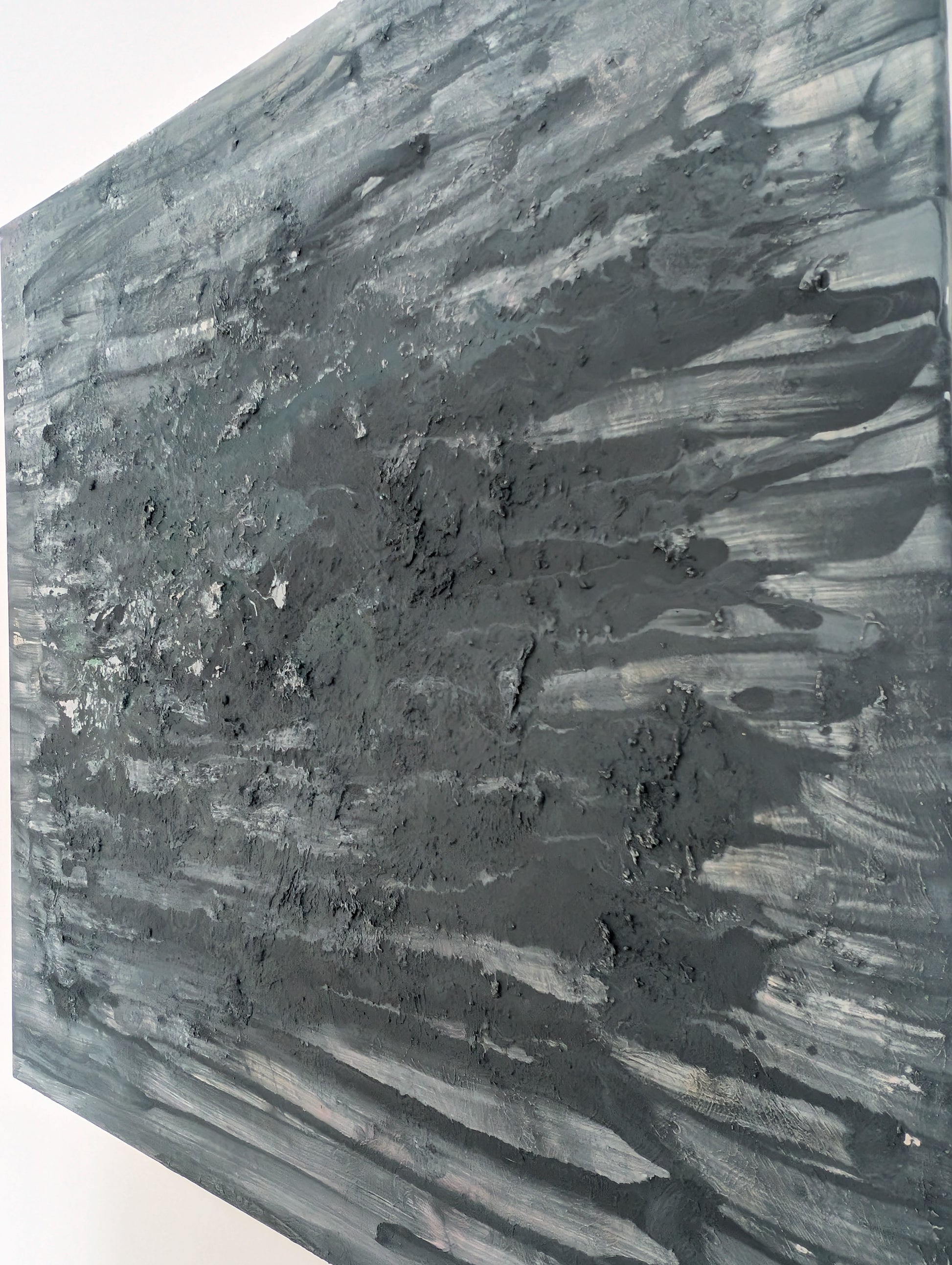 Handgefertigtes Leinwandbild 80x80 cm – Moderne Struktur in Grau-Blau-Grün-Beige